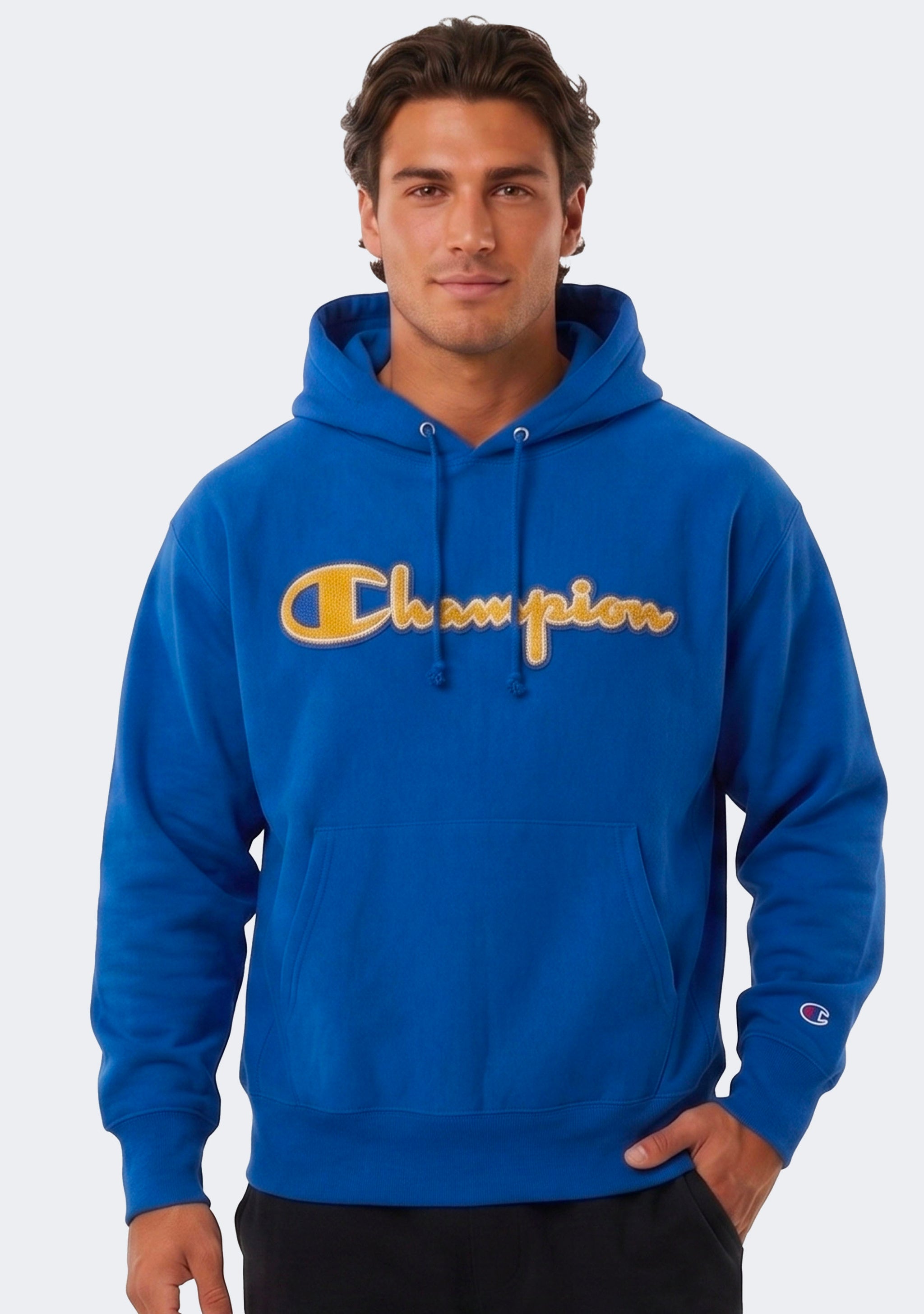 Champion Men's Reverse Weave Felt Script Hood
