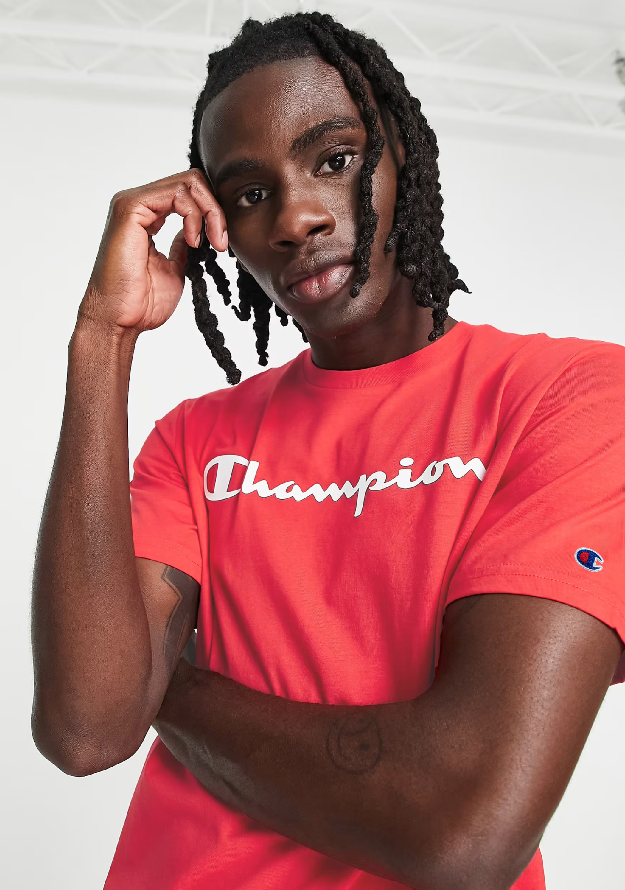 Champion Men's Script Logo Short Sleeve Tee Coral Bloom