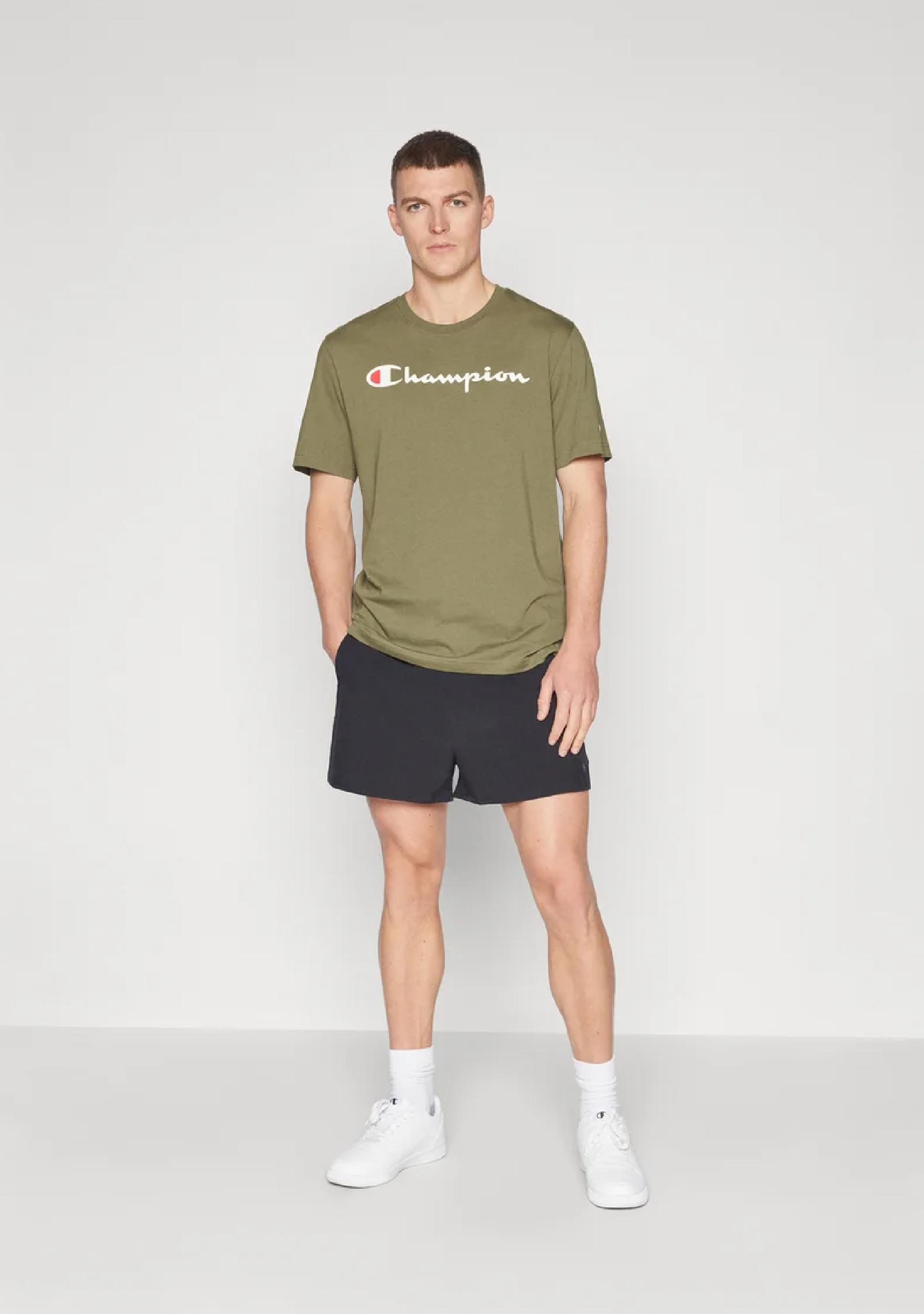 Champion Men's Script Logo Short Sleeve Sand Pepper