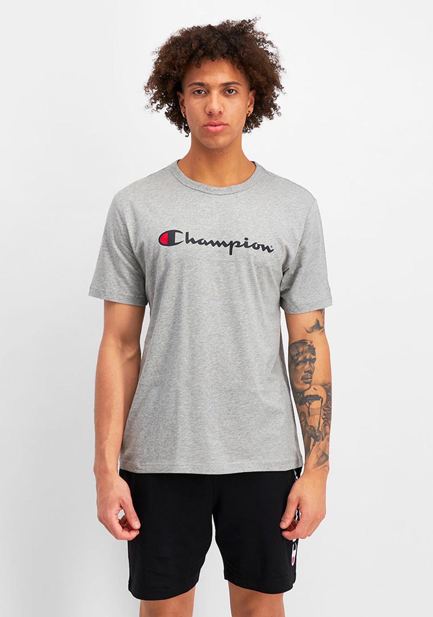Champion Men's Script Logo Short Sleeve Tee Grey