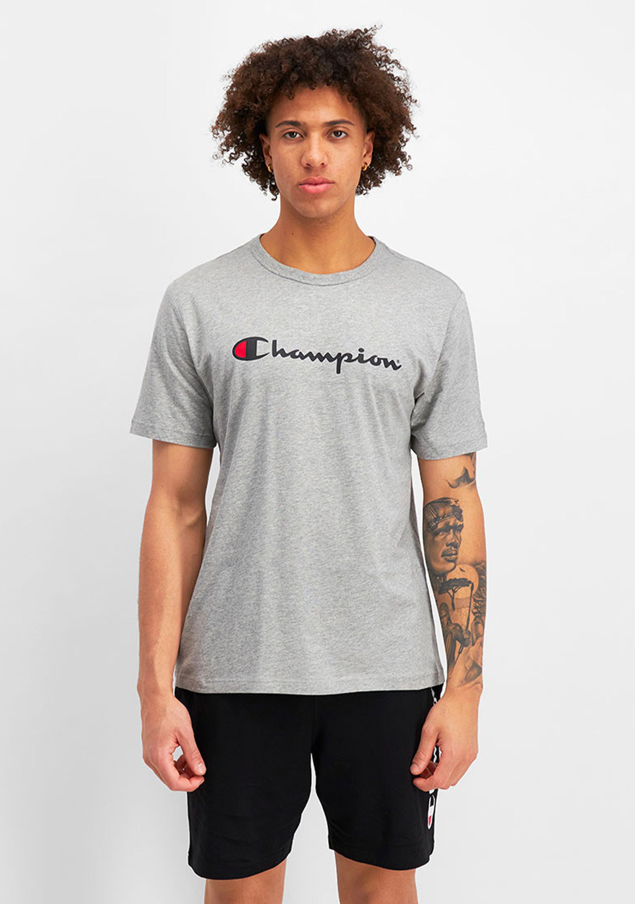 Champion Men's Script Logo Short Sleeve Tee Grey