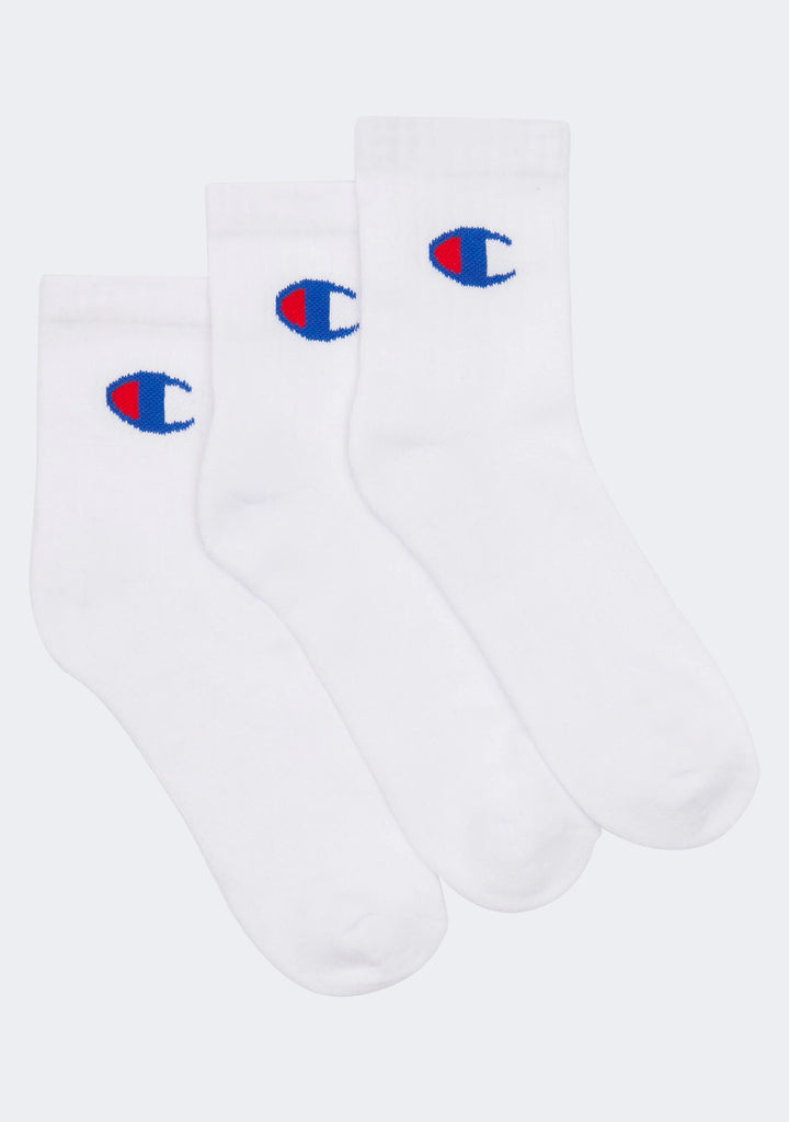 Champion Adults C Logo Quarter Crew Socks 3 Pack White