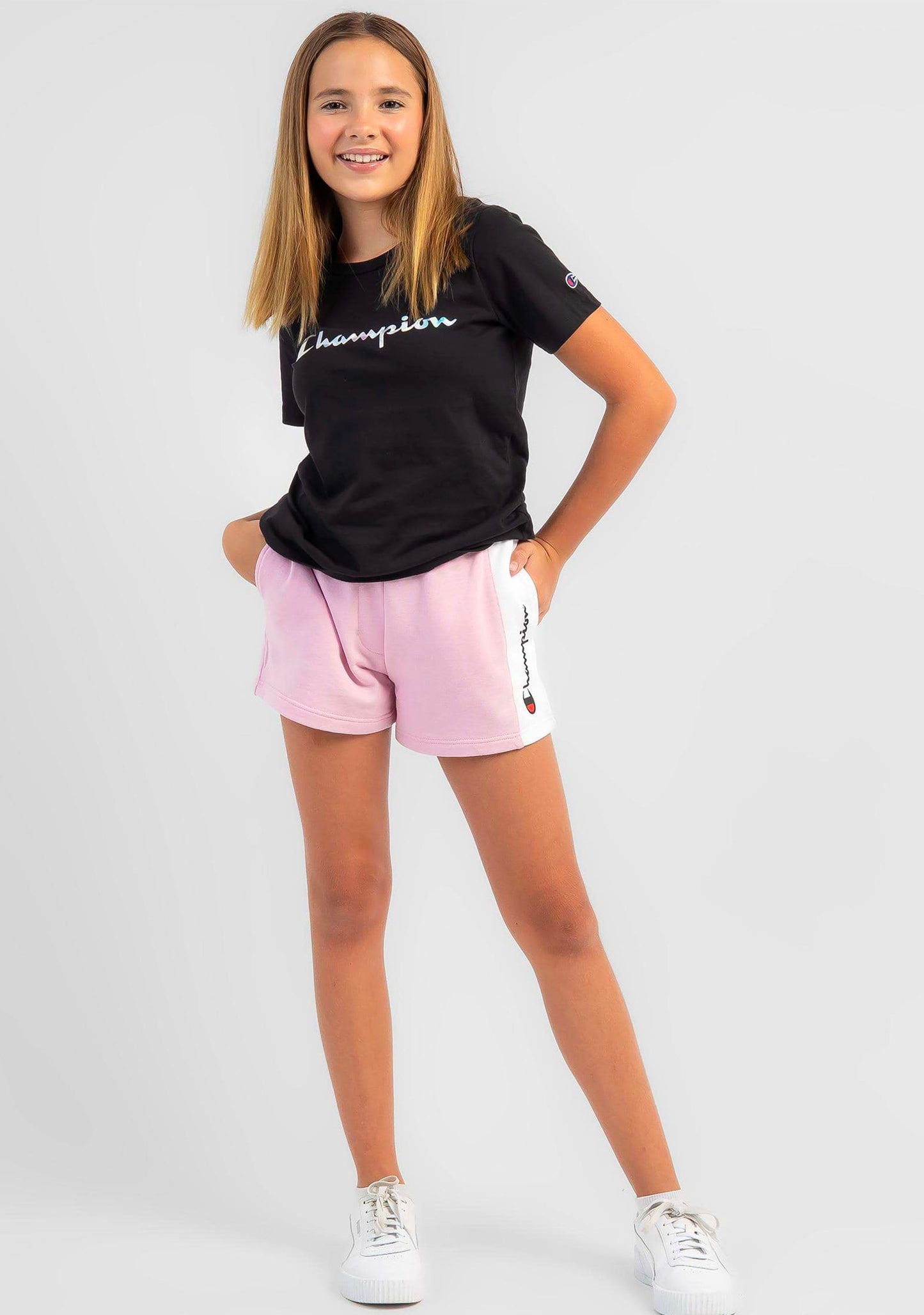 Champion Junior Girls' French Terry Panel Shorts