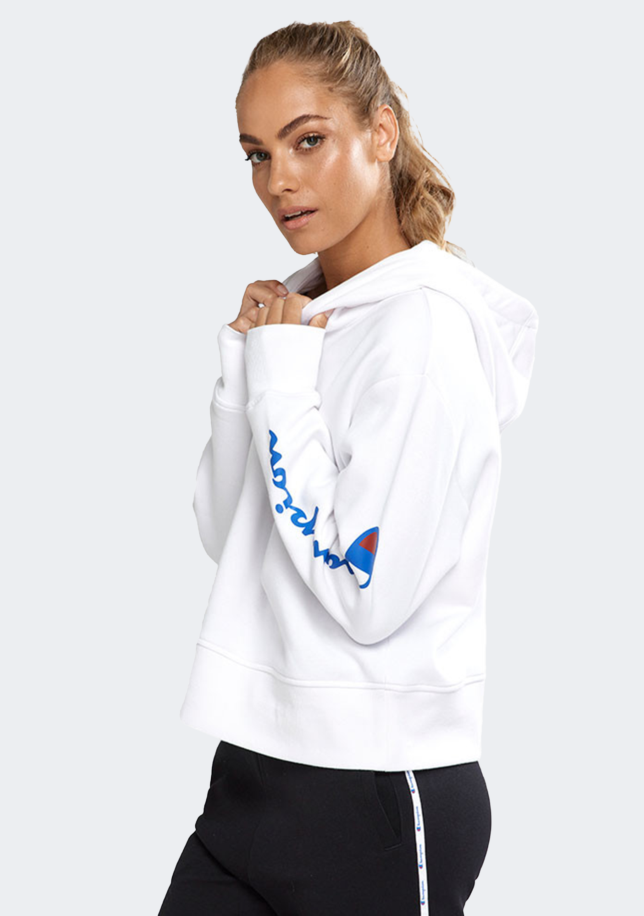 Champion Womens Sporty Graphic Hoodie White <br> CTMWN 7MY