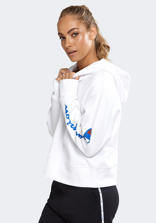 Champion Womens Sporty Graphic Hoodie White <br> CTMWN 7MY