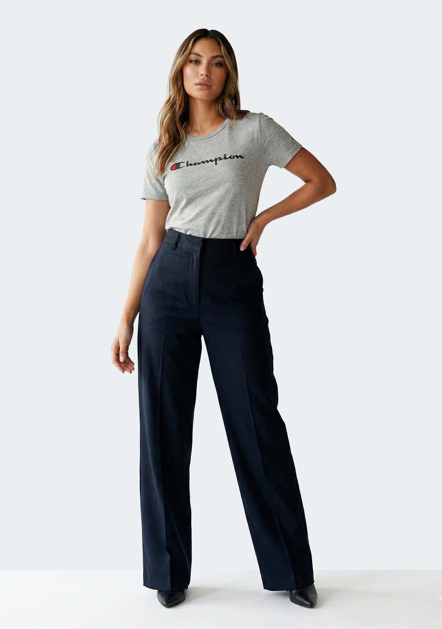 Champion Women's Script Short Sleeve Tee Grey