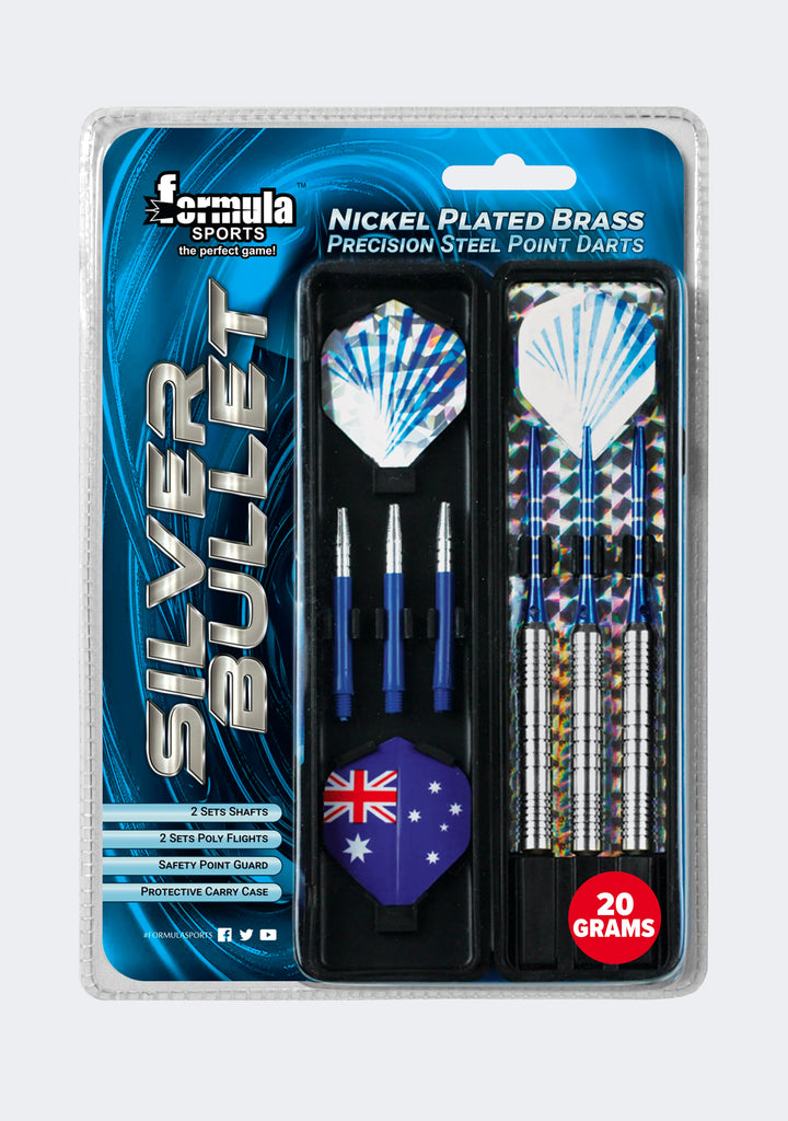 Formula Sports Silver Bullet Nickel Plated Brass Precision Steel Point Darts (Australian Flag Flights)