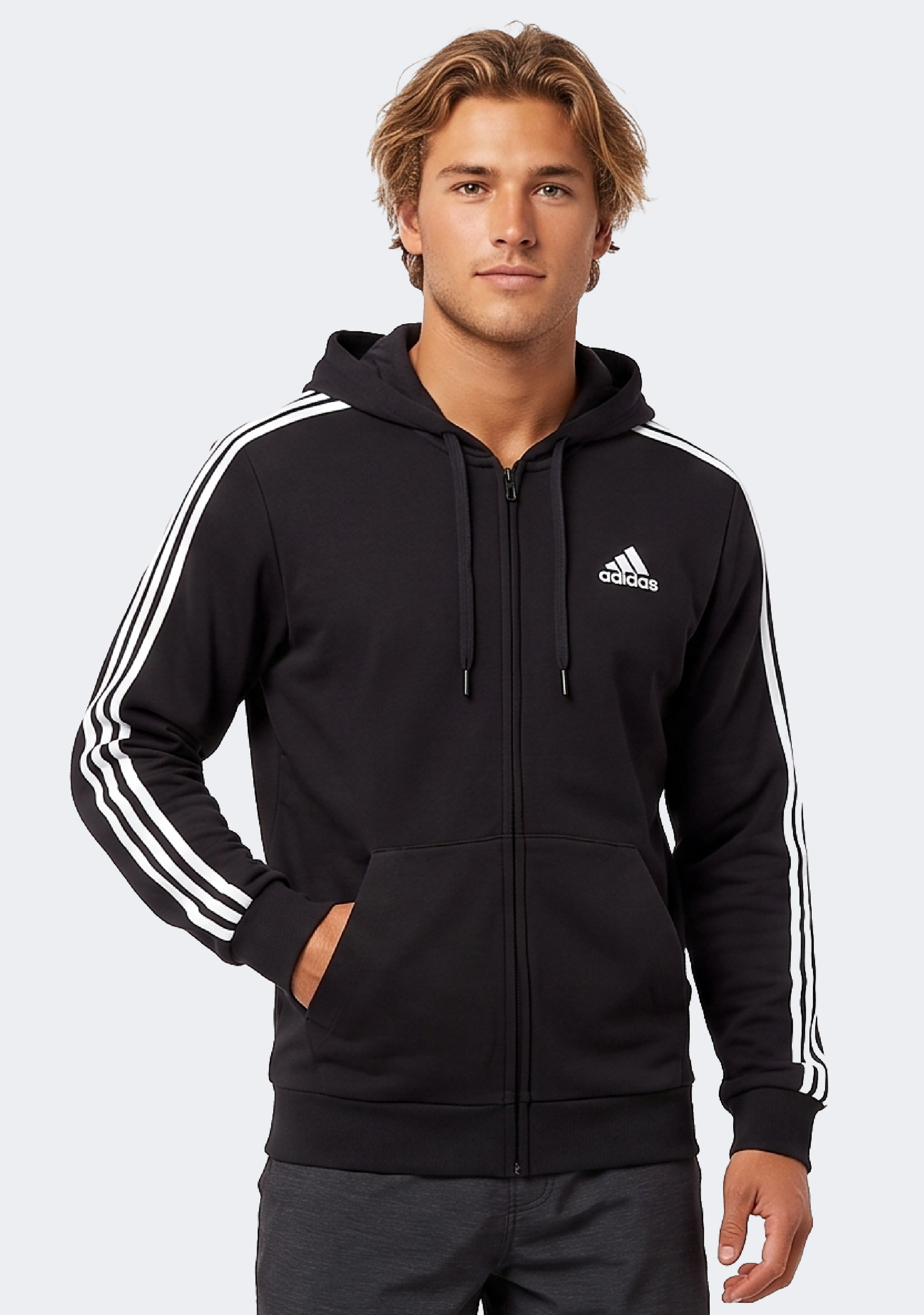 Adidas Men's Essentials French Terry 3-Stripes Full-Zip Hoodie