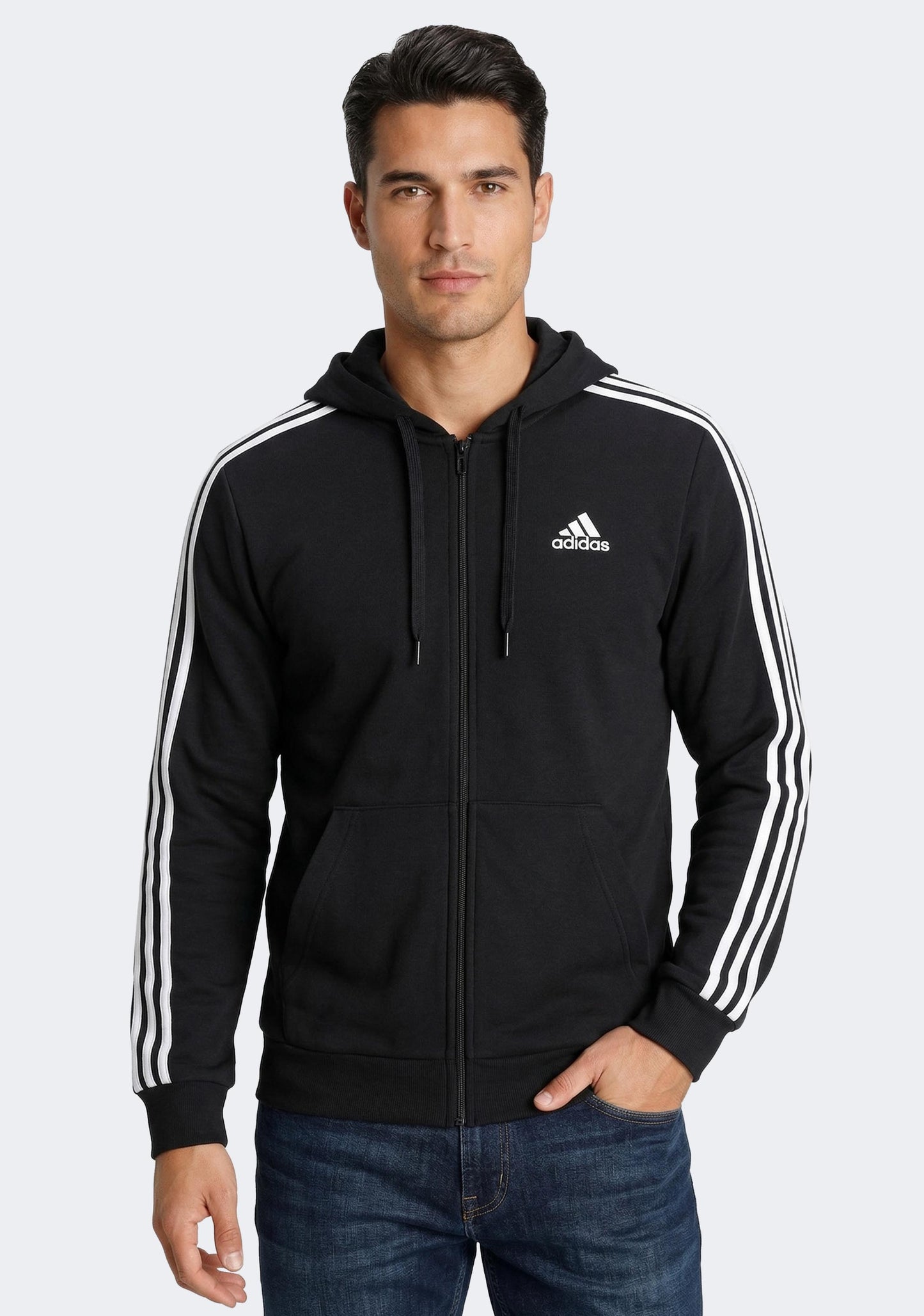 Adidas Men’s Essentials 3-Stripes Fleece Cut Full Zip Hoodie