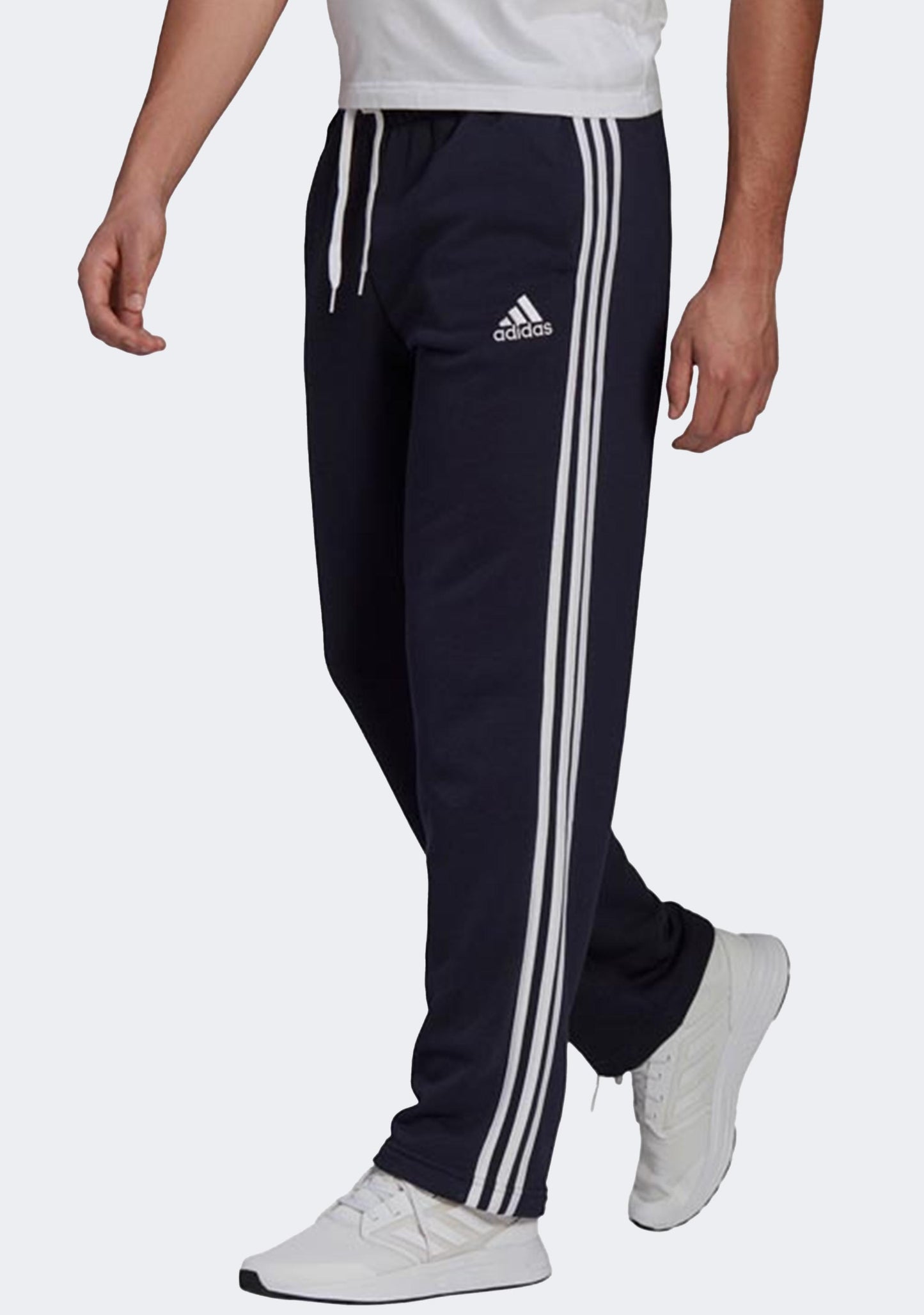 Adidas Men's 3 Stripes Essentials Fleece Open Hem Track Pants