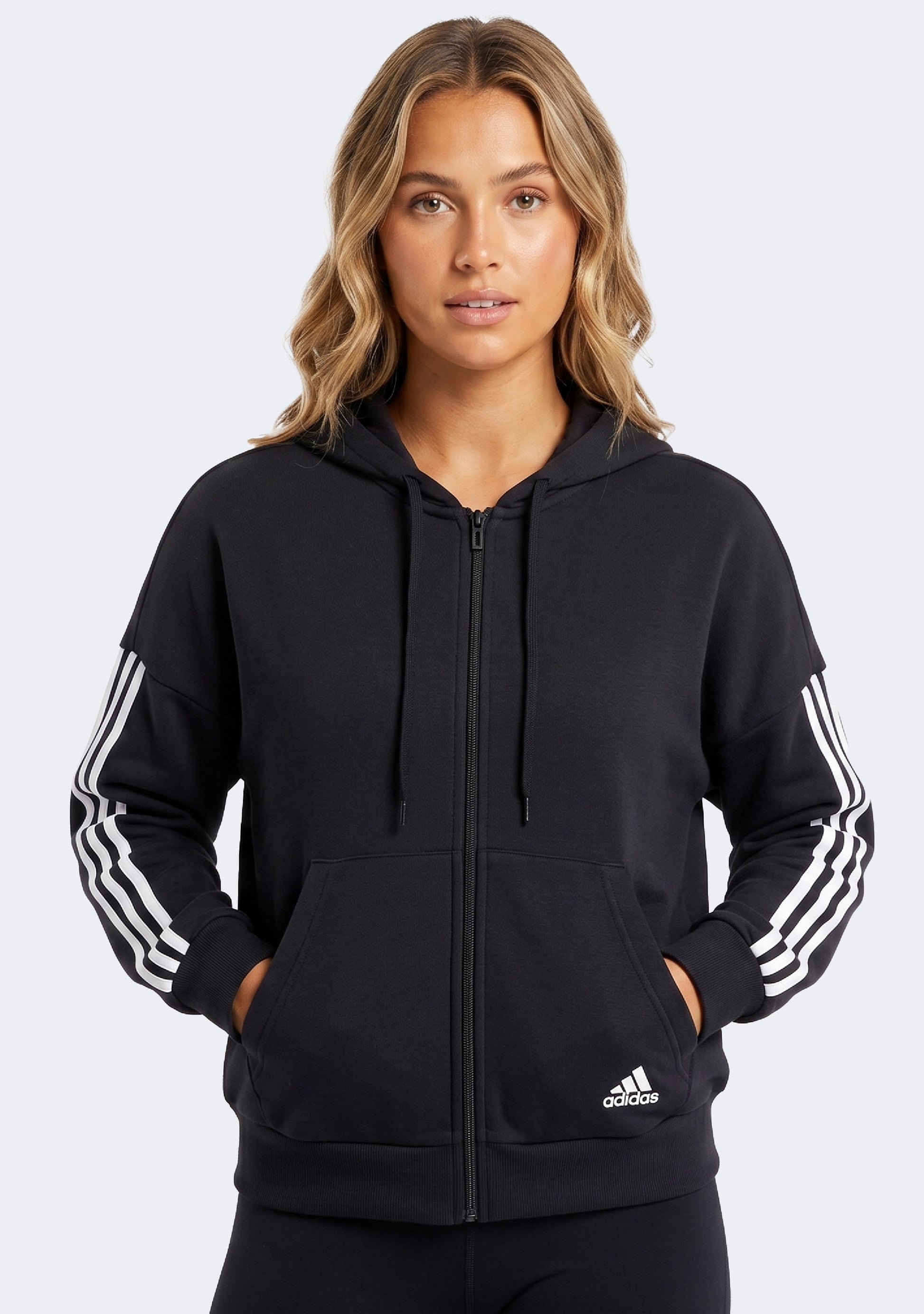 Adidas Women's 3 Stripe Full Zip Hoodie