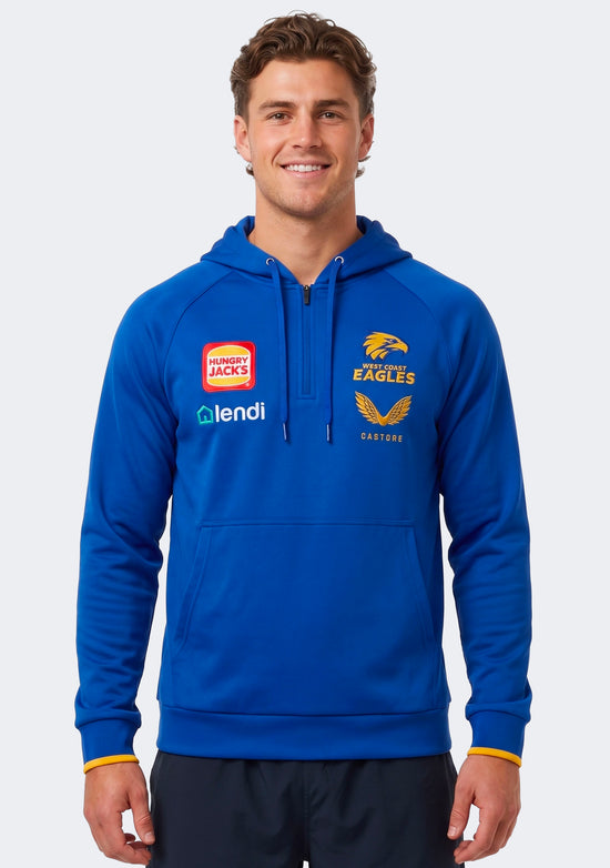 Castore Men's West Coast Eagles 1/4 Zip Travel Hoodie Blue