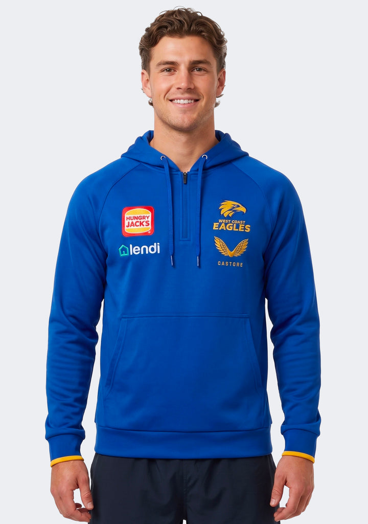 Castore Men's West Coast Eagles 1/4 Zip Travel Hoodie Blue