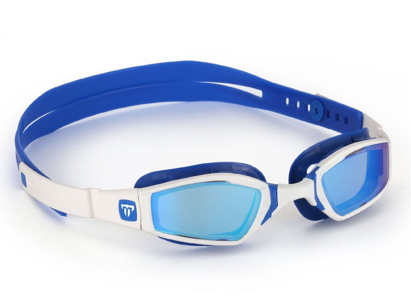 Aquasphere x Phelps Ninja Goggles Titanium Mirrored Blue Lens White/Bl Jim Kidd Sports