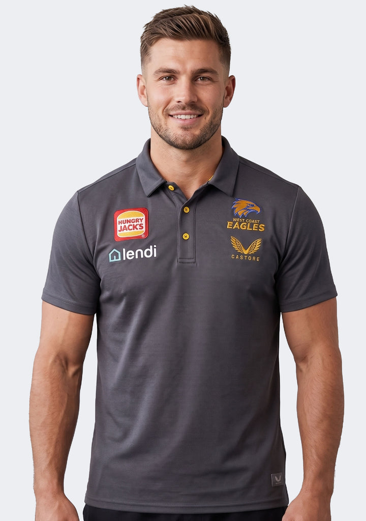 Castore Men's West Coast Eagles 2022 Media Polo - Charcoal