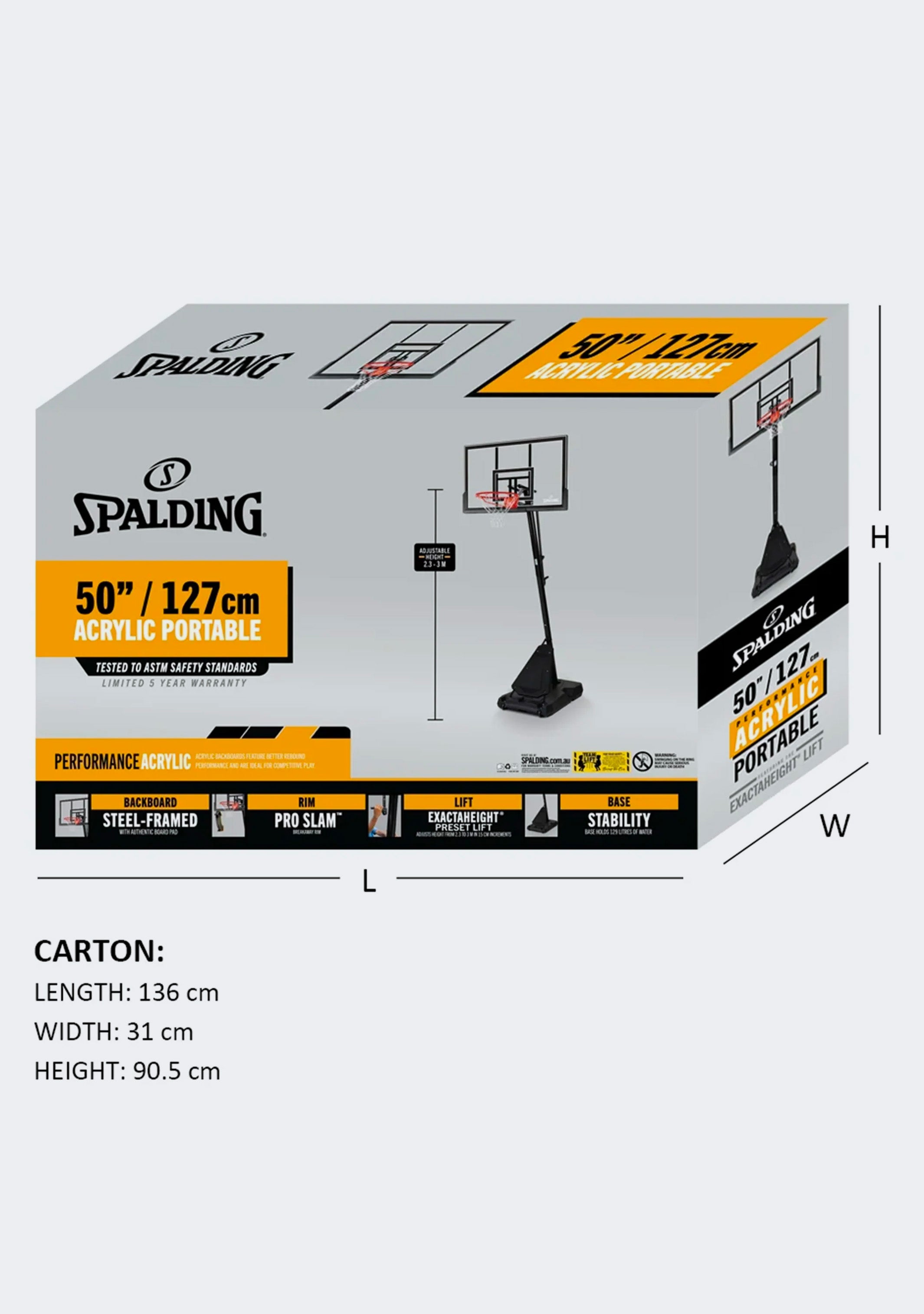 Spalding 50 Inch Acrylic Performance Basketball System (Carton is Slightly Marked)