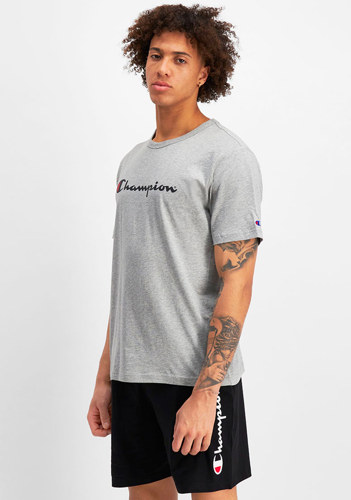 Champion Men's Script Logo Short Sleeve Tee Grey