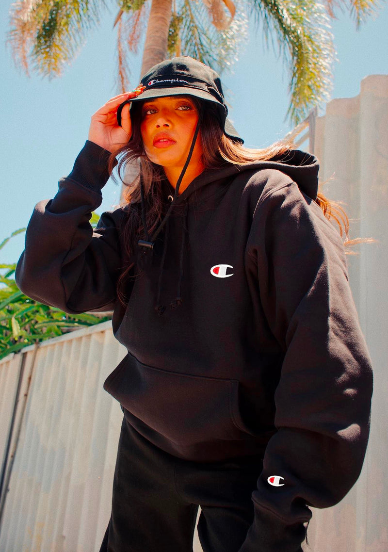 Champion Womens Small C Logo Boyfriend Fit Hoodie CTH6A1 BLK