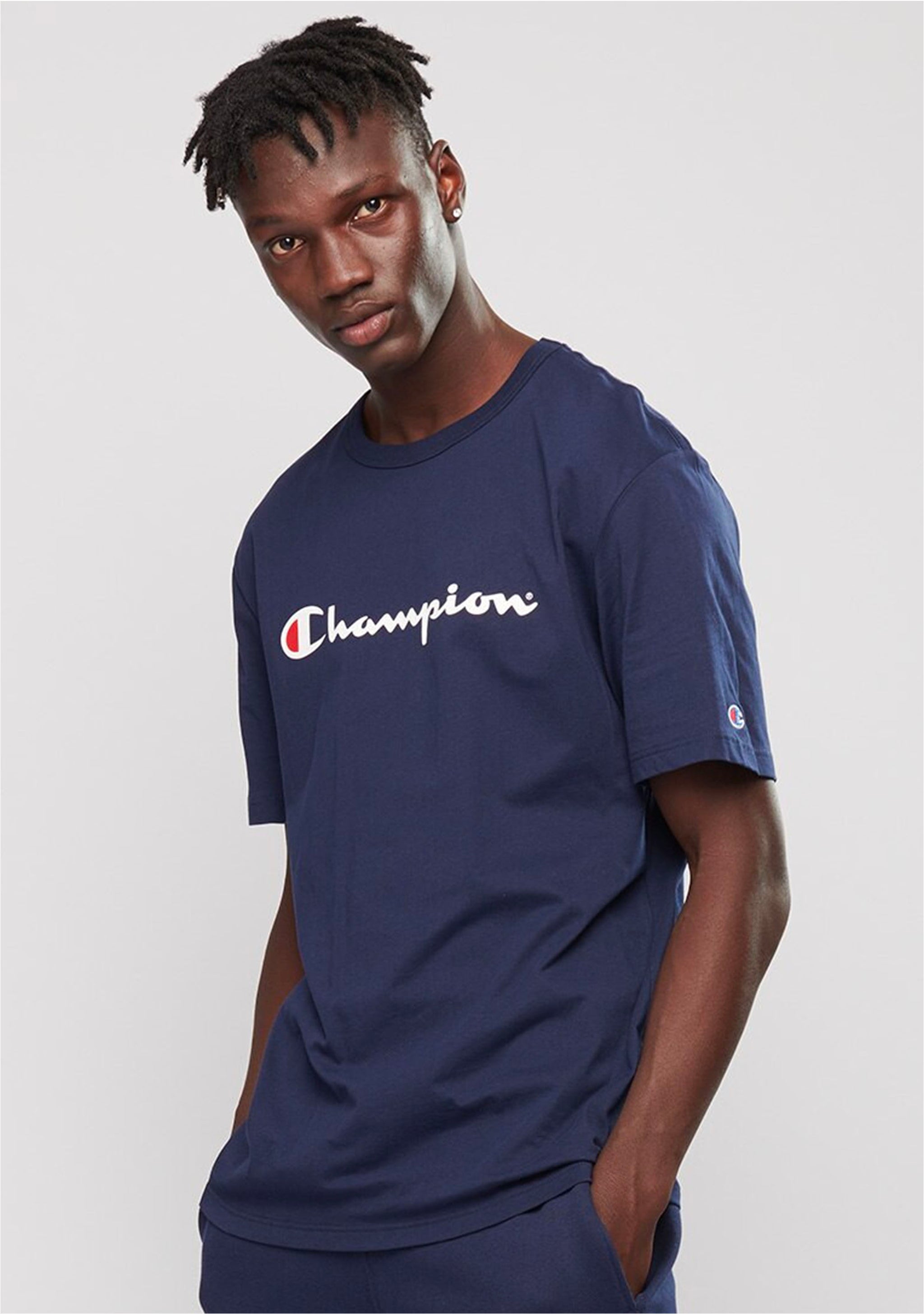 Champion Men's Script Logo Short Sleeve Tee Navy