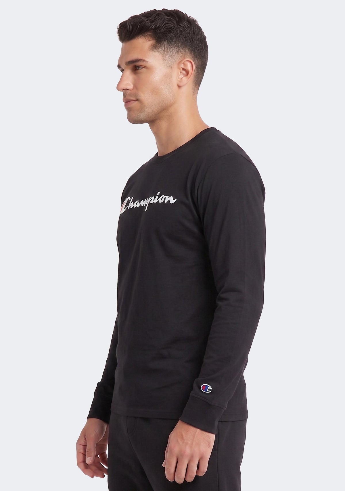 Champion Men's Script Long Sleeve Tee Black