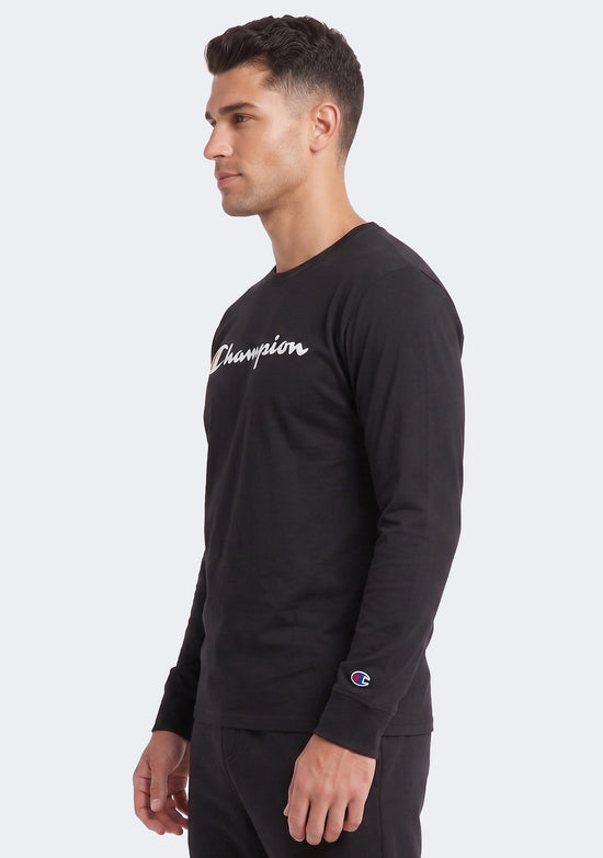 Champion Men's Script Long Sleeve Tee Black