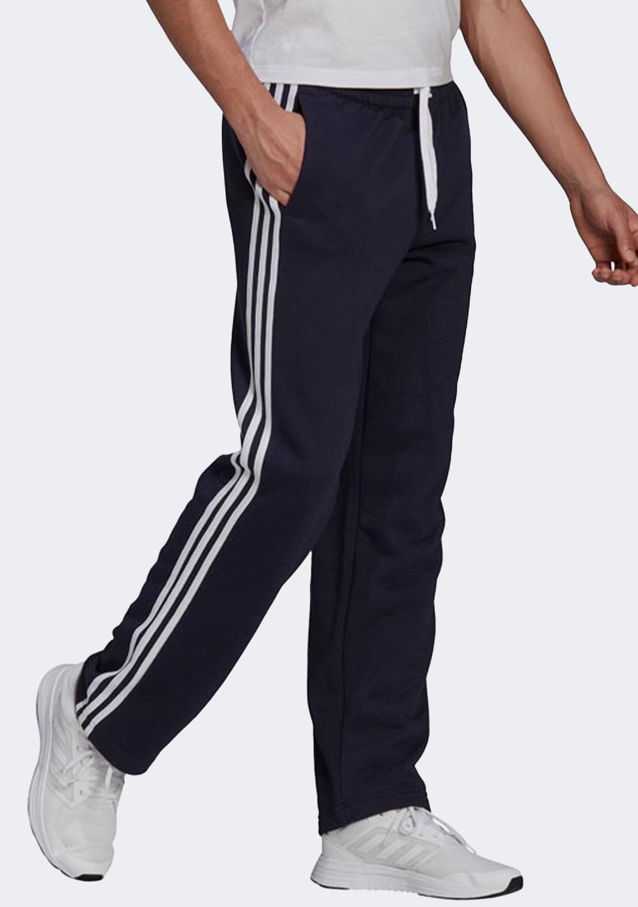 Adidas Men's 3 Stripes Essentials Fleece Open Hem Track Pants