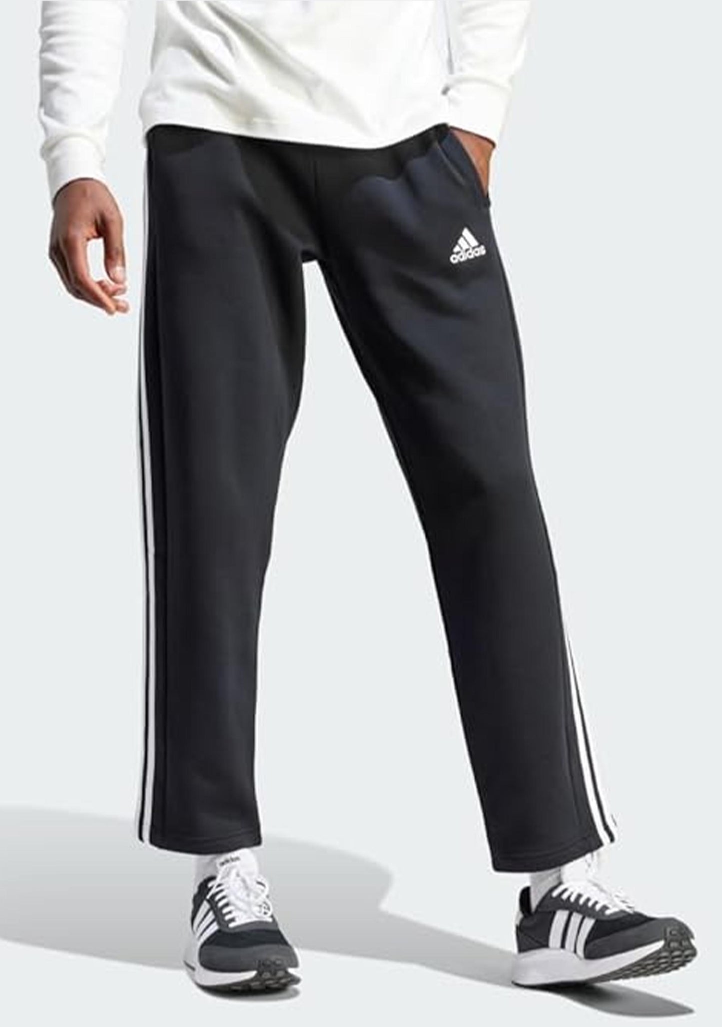 Adidas Men's 3 Stripes Essentials Fleece Open Hem Track Pants