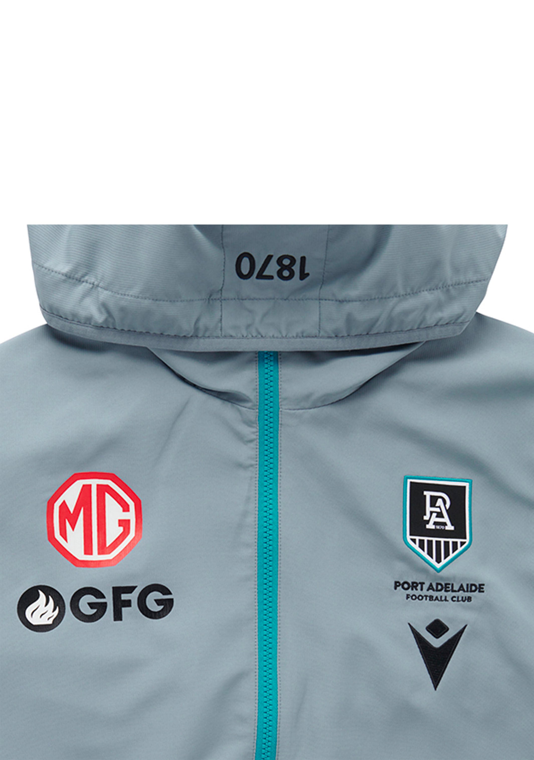 Macron Port Adelaide M21 Mens Travel Full Zip Micro Hooded Sweatshirt <BR> 58542840