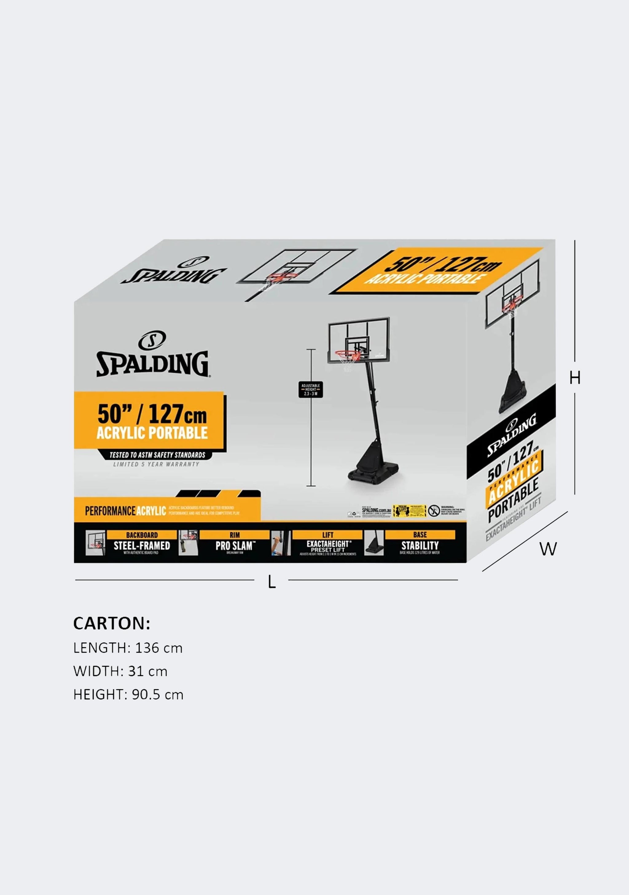 Spalding 50 Inch Performance Acrylic Exactaheight Lift Basketball System