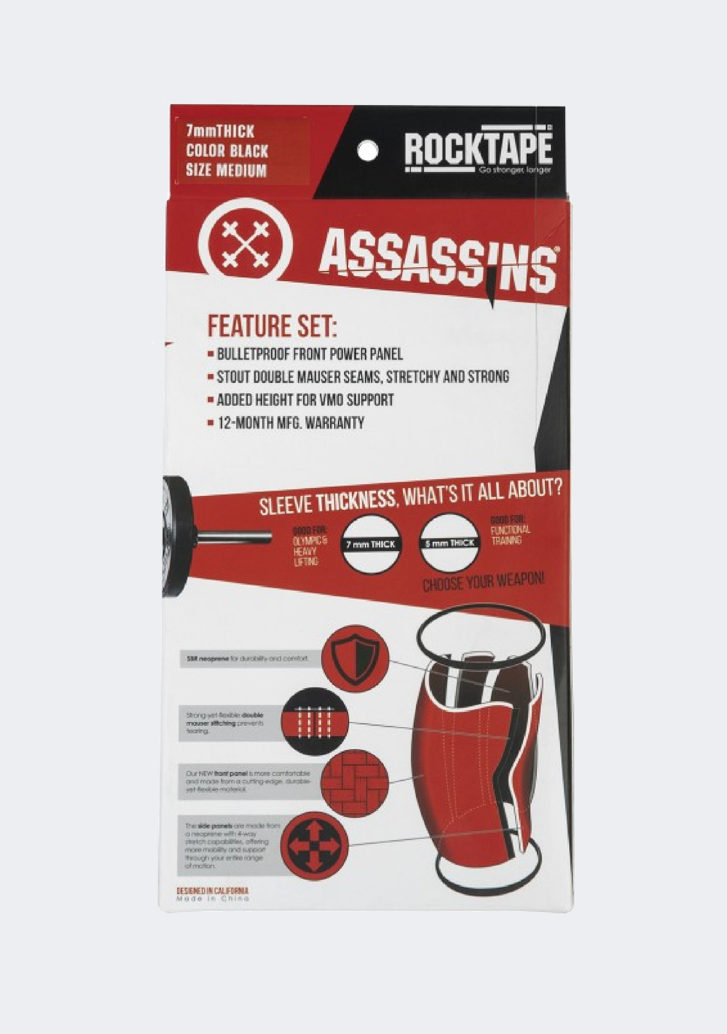 Rocktape Assassins Knee Sleeve 7mm Thick Red Camo