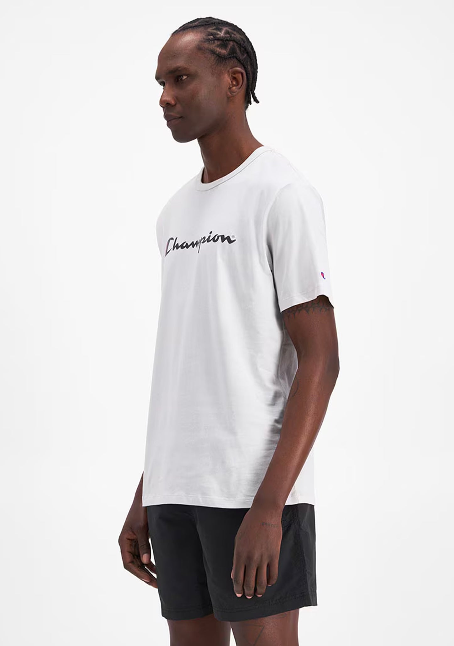Champion Men's Script Logo Short Sleeve Tee Ivory White