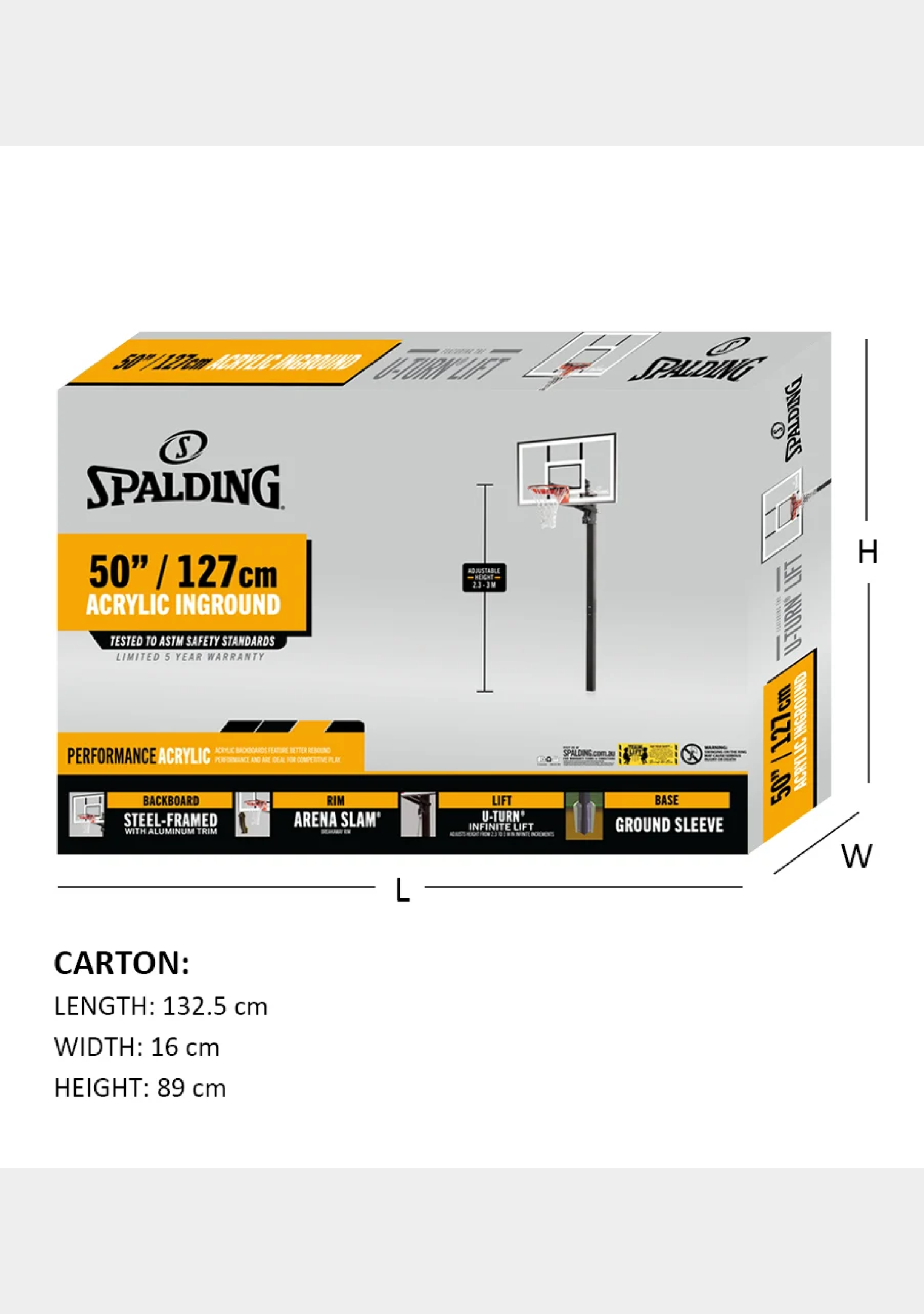 Spalding In-Ground System - 50 inch (127cm) Acrylic U-Turn