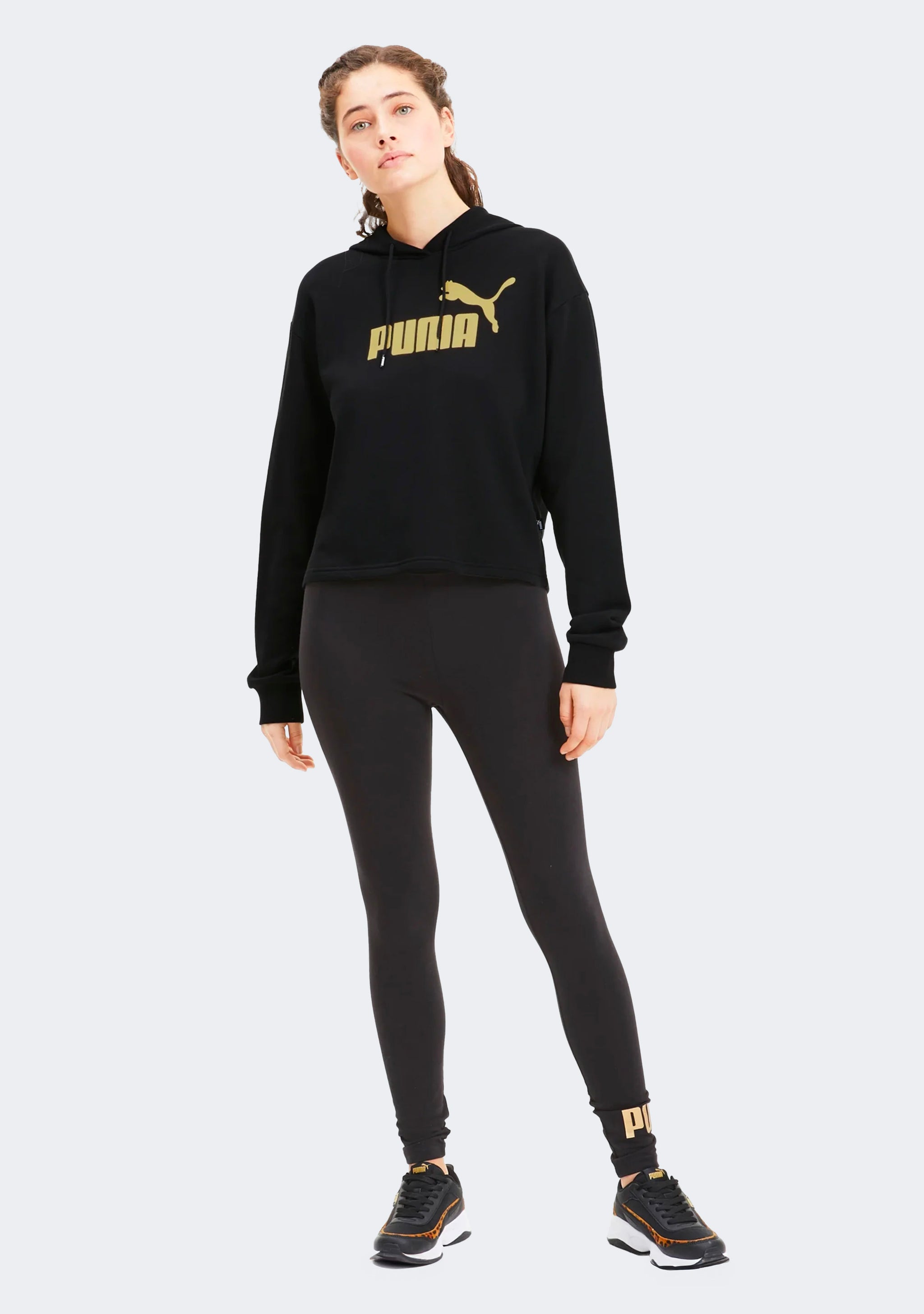 Puma Women's ESS Cropped Metallic Logo Hoodie