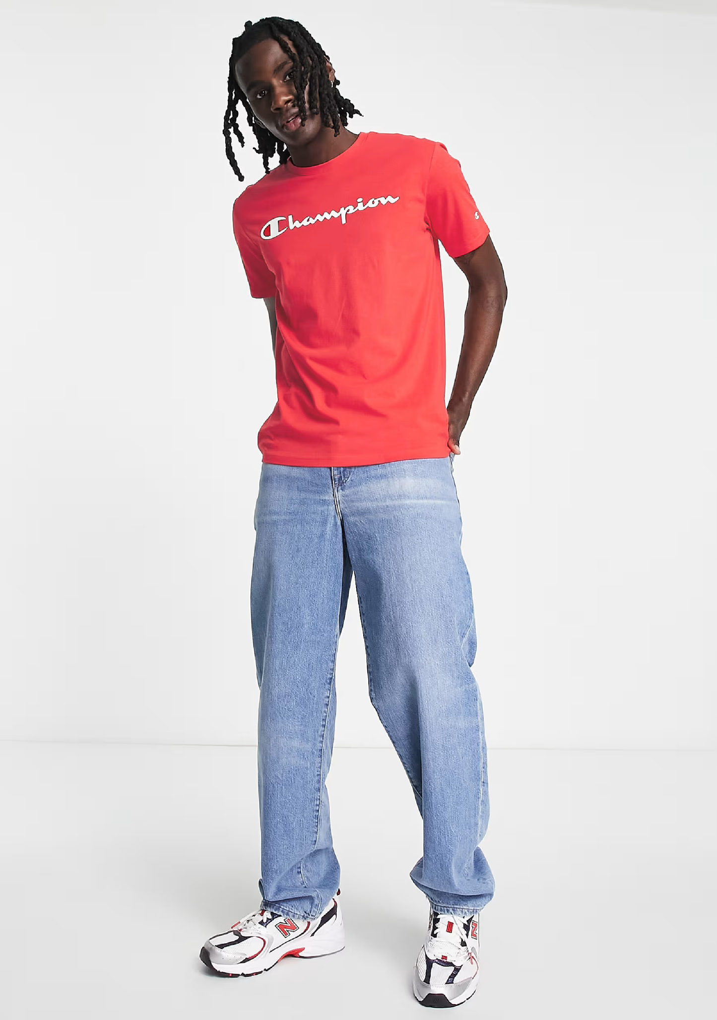 Champion Men's Script Logo Short Sleeve Tee Coral Bloom