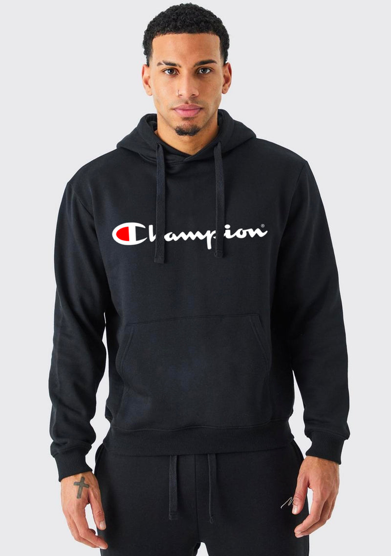 Champion Mens Script Hoodie Black <br> AY79N BLK