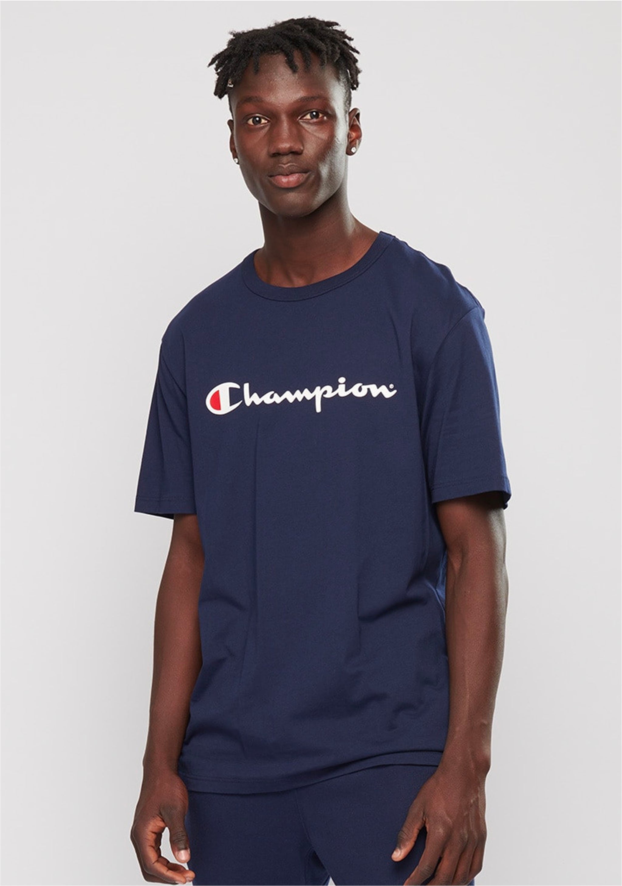 Champion Men's Script Logo Short Sleeve Tee Navy
