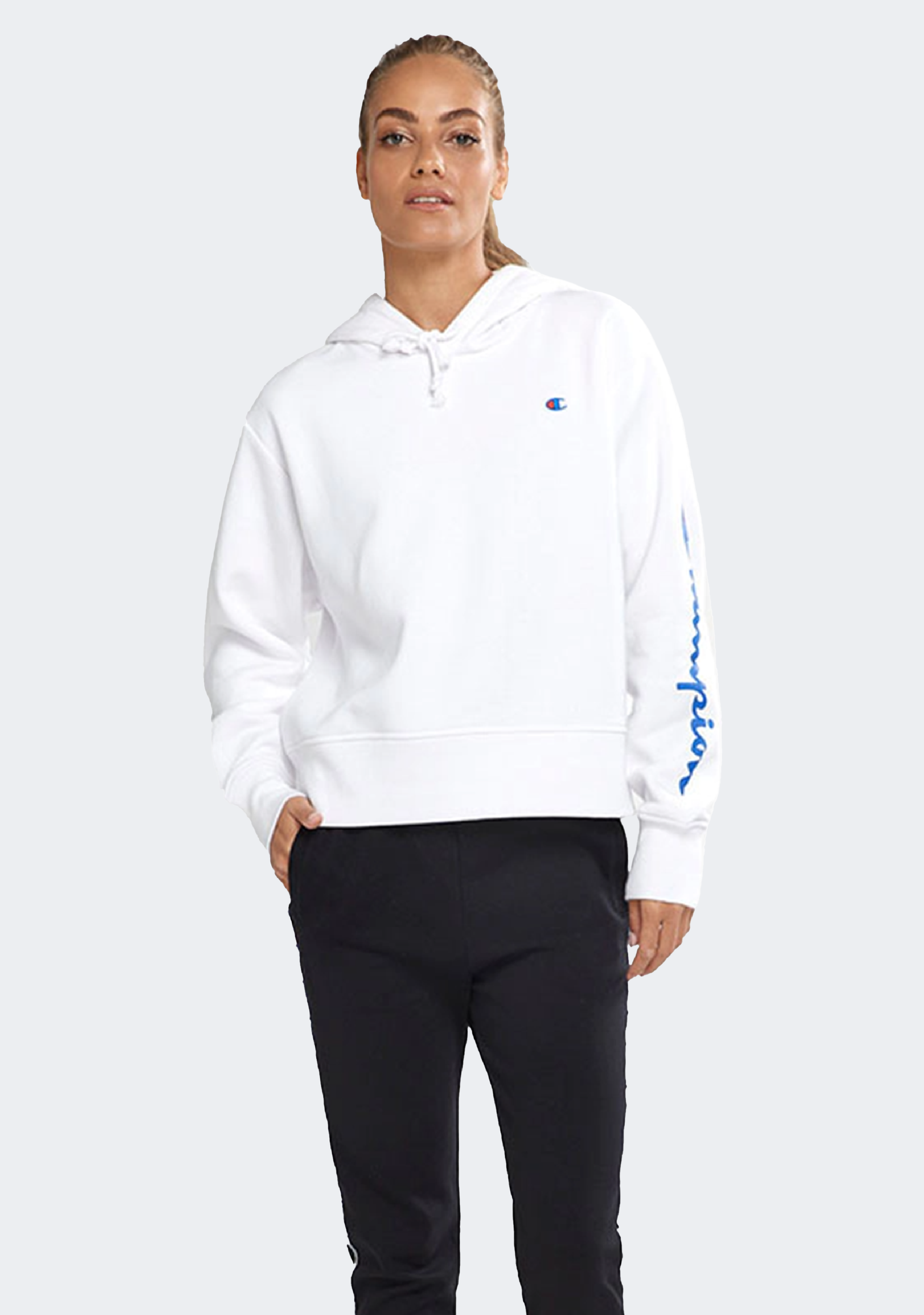 Champion Womens Sporty Graphic Hoodie White <br> CTMWN 7MY