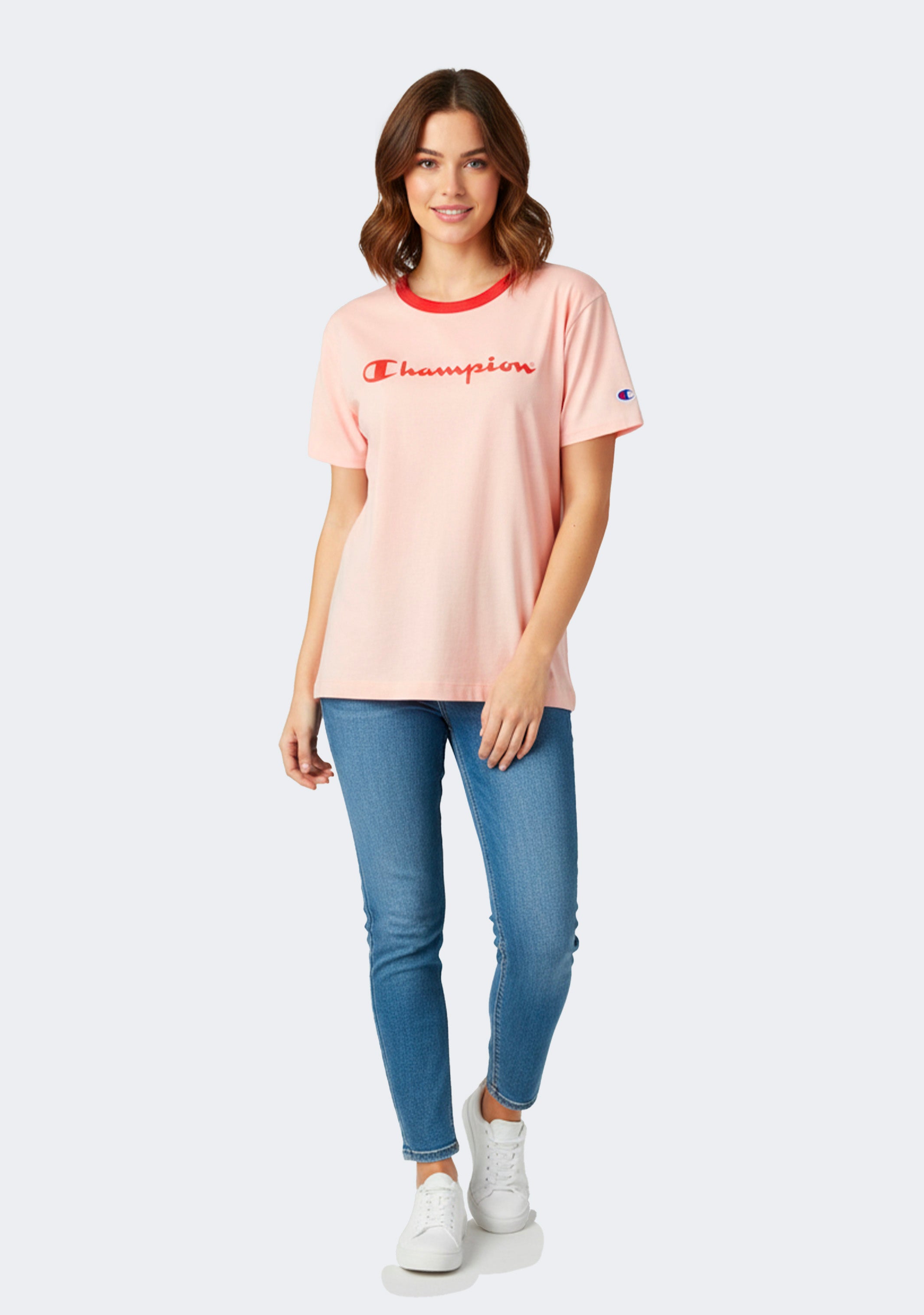 Champion Women's Script Panel Ringer Tee
