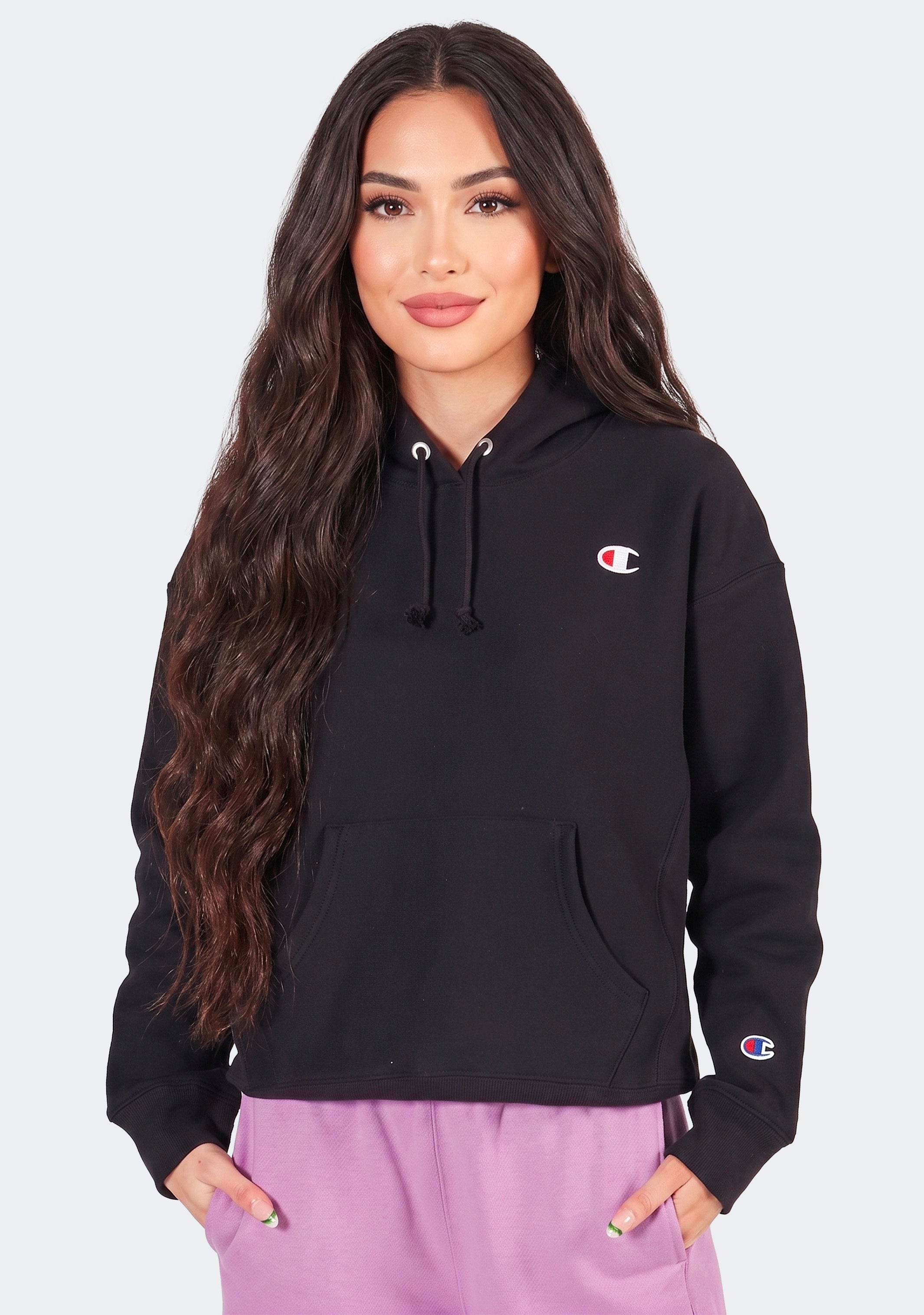 Champion Women's Reverse Weave C Logo Regular Fit Hoodie Black