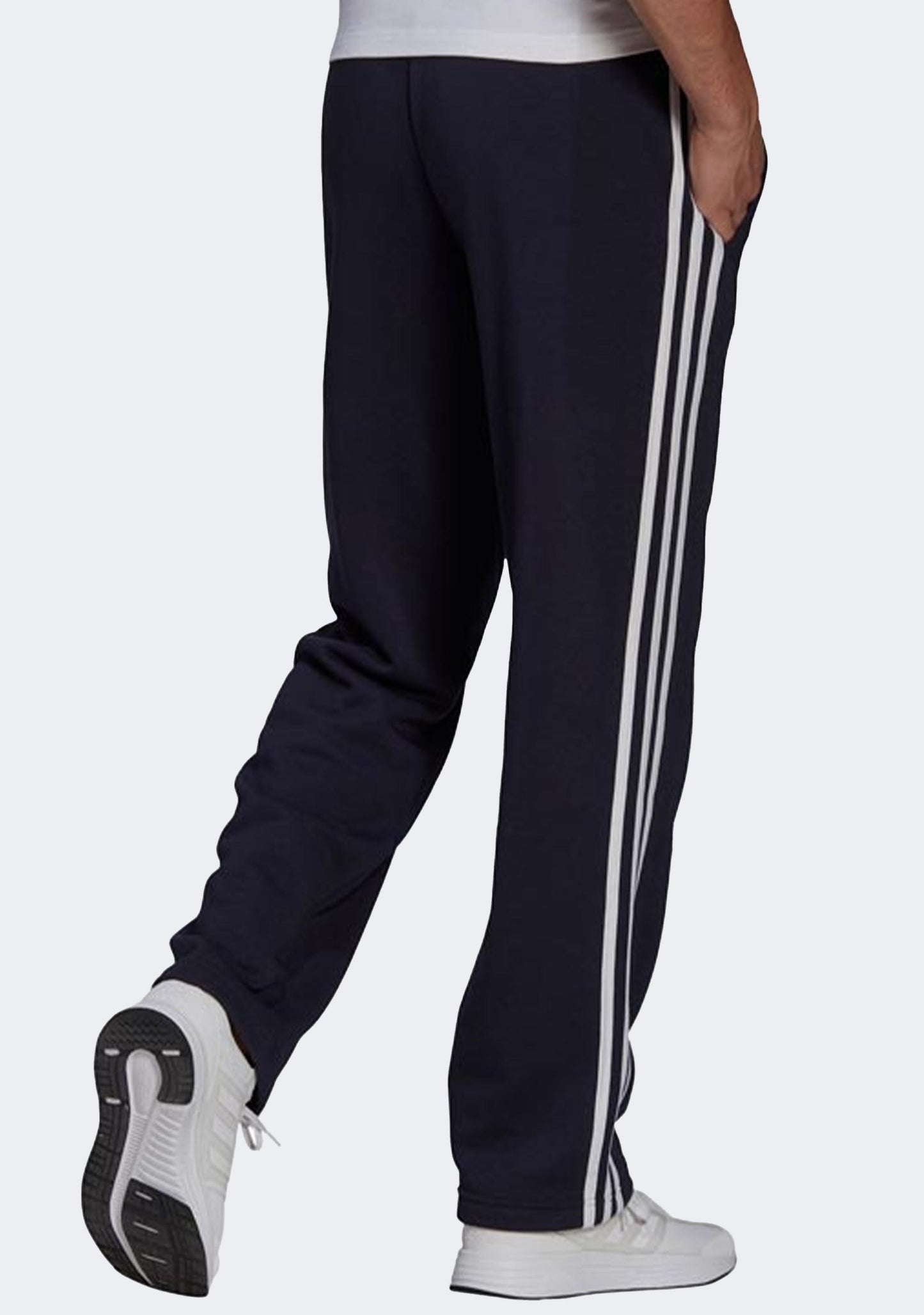 Adidas Men's 3 Stripes Essentials Fleece Open Hem Track Pants