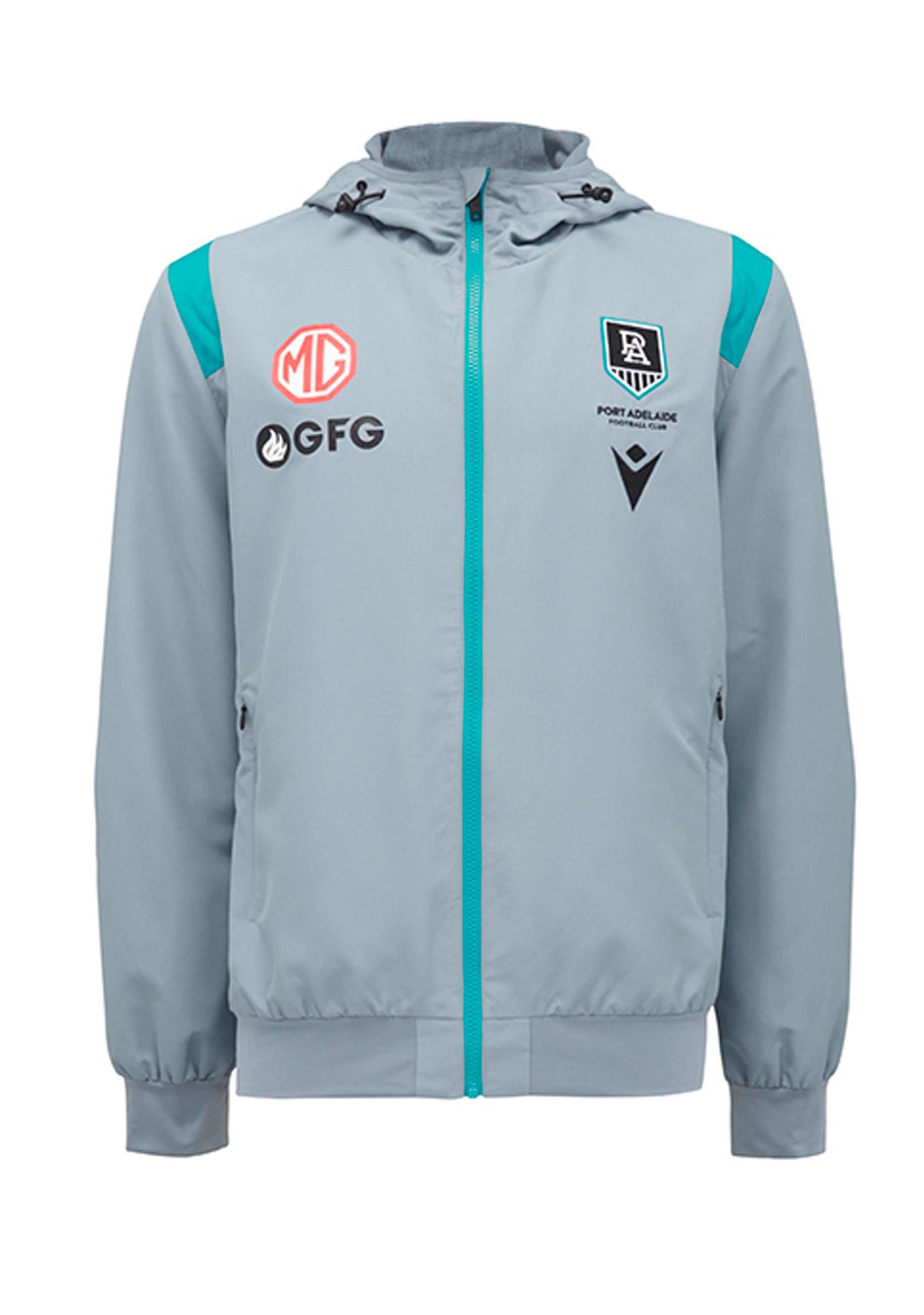 Macron Port Adelaide M21 Mens Travel Full Zip Micro Hooded Sweatshirt <BR> 58542840