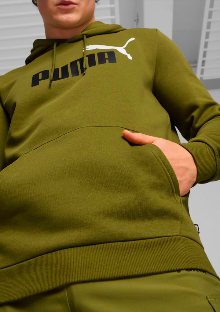 Puma Men's Essentials+ Two-Tone Big Logo Hoodie Olive Green <br> 586764 35