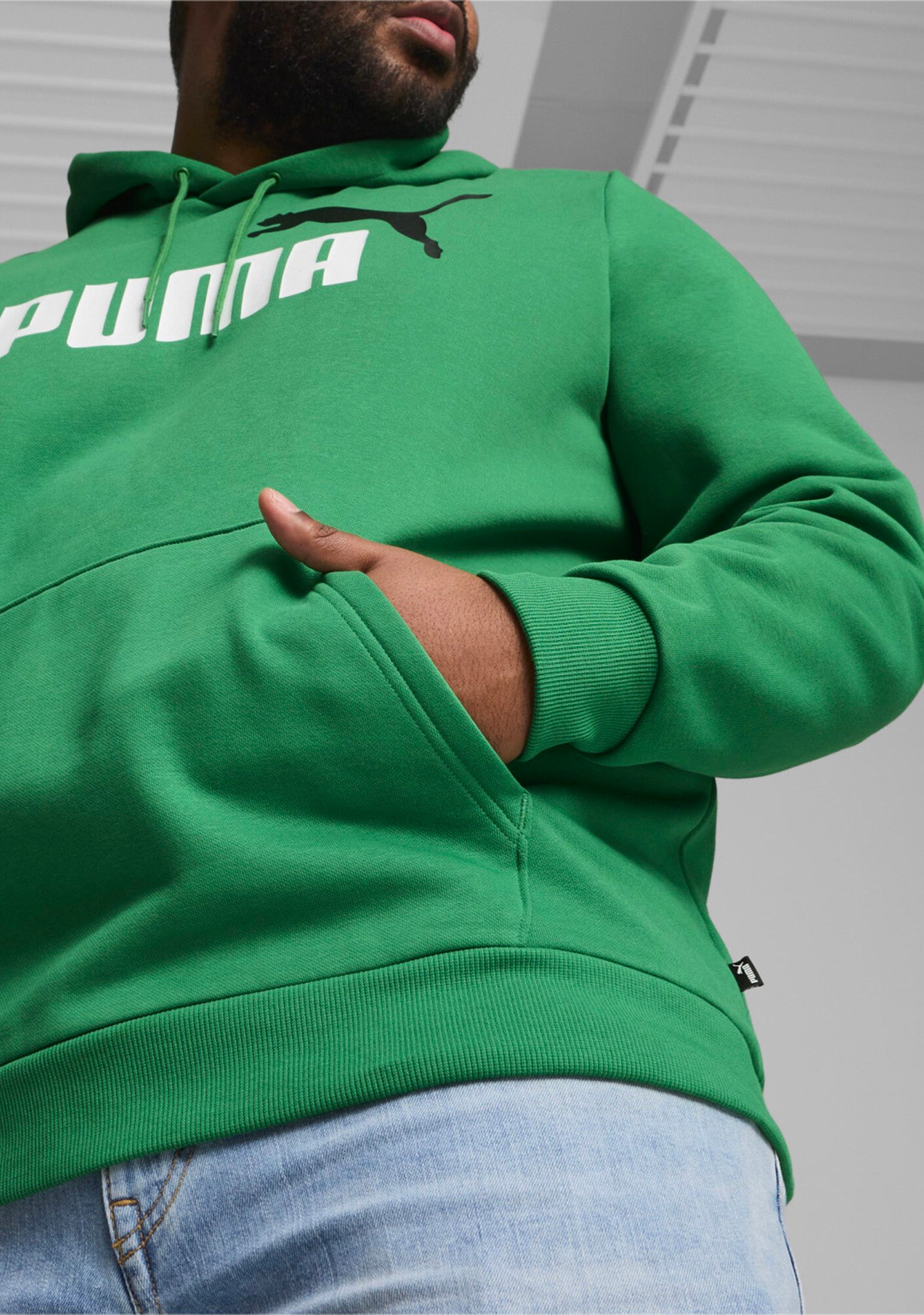 Puma Men's Essentials+ Two-Tone Big Logo Hoodie Green