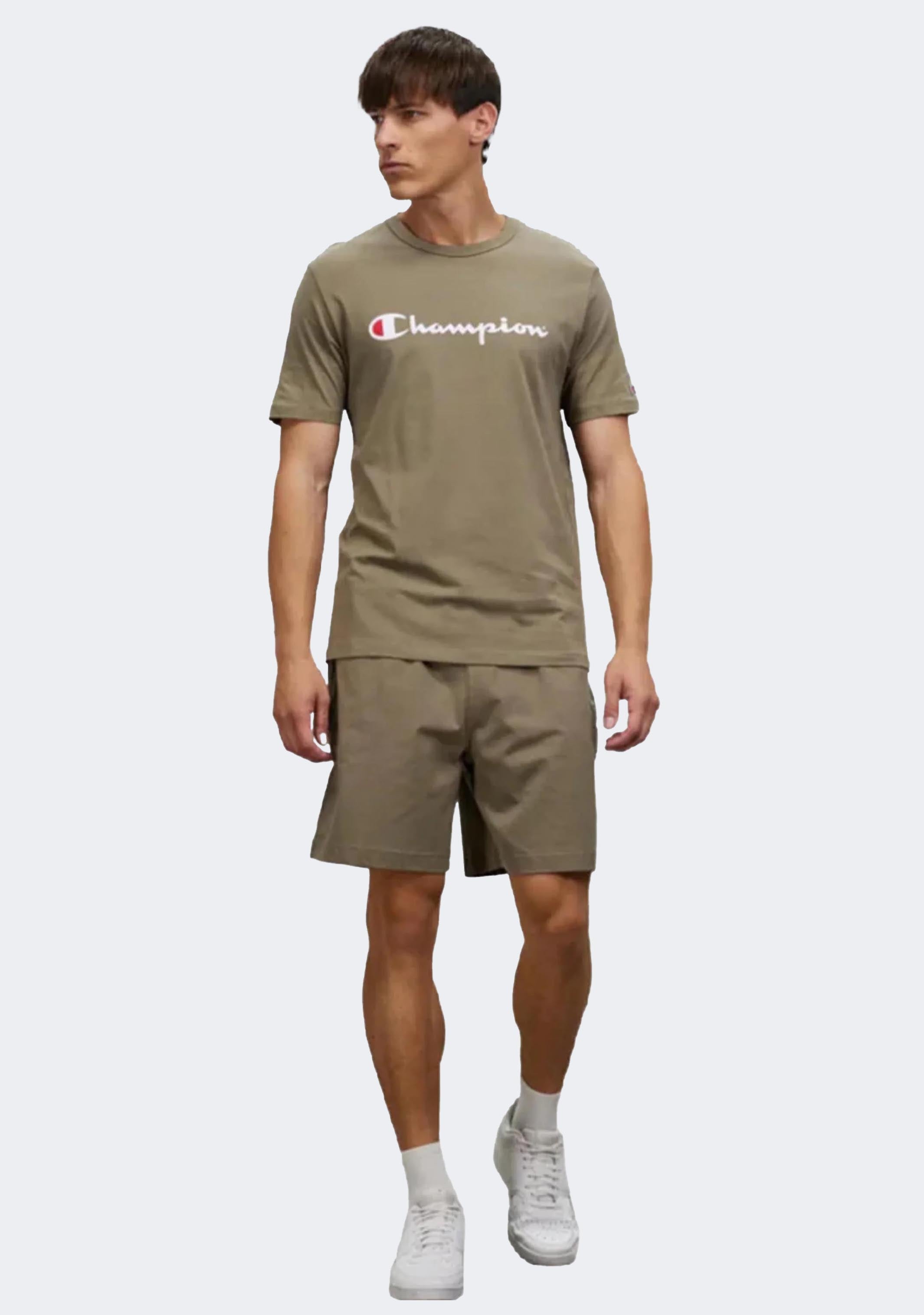 Champion Men's Script Logo Short Sleeve Tee Khaki Green
