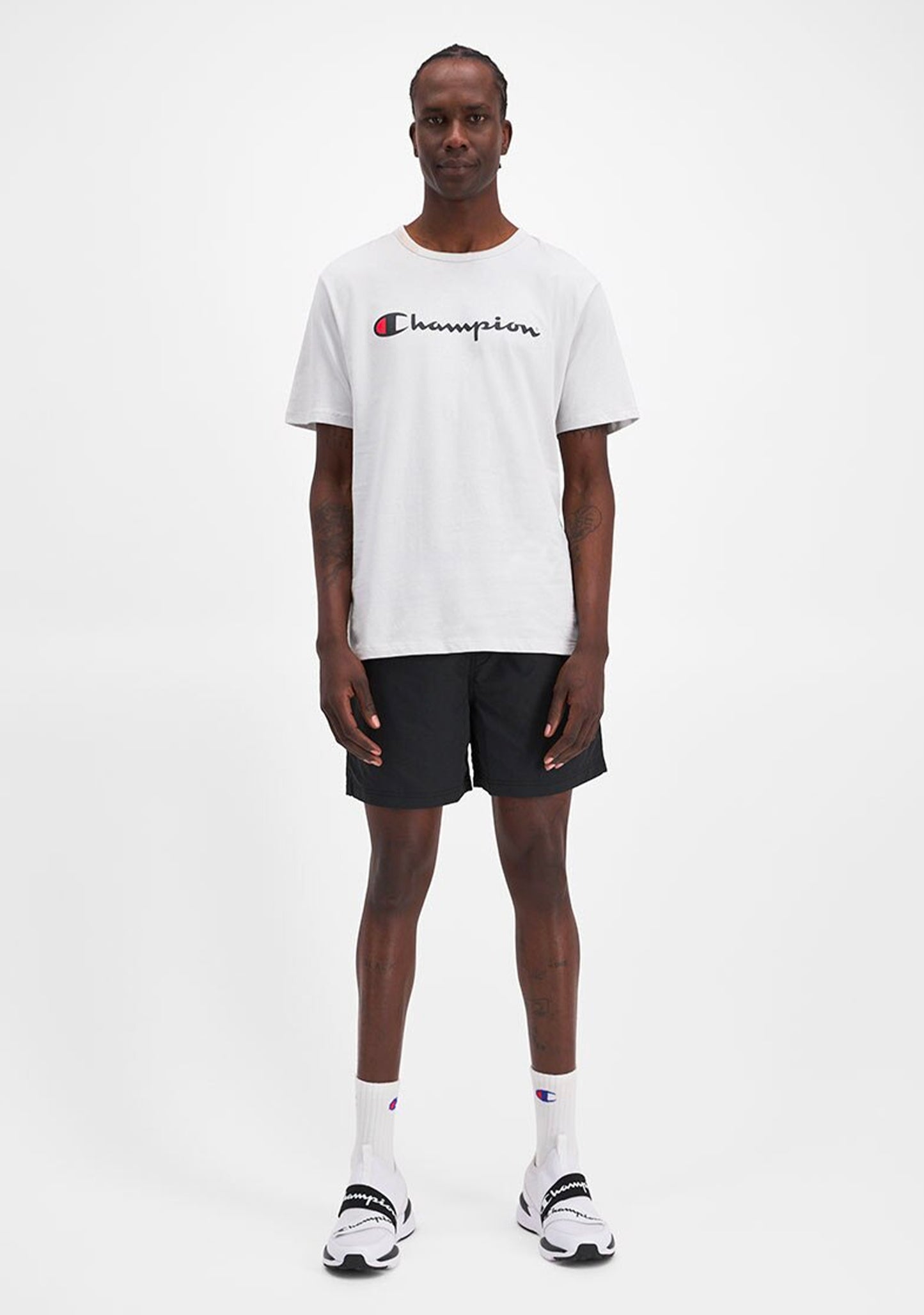 Champion Men's Script Logo Short Sleeve Tee Ivory White