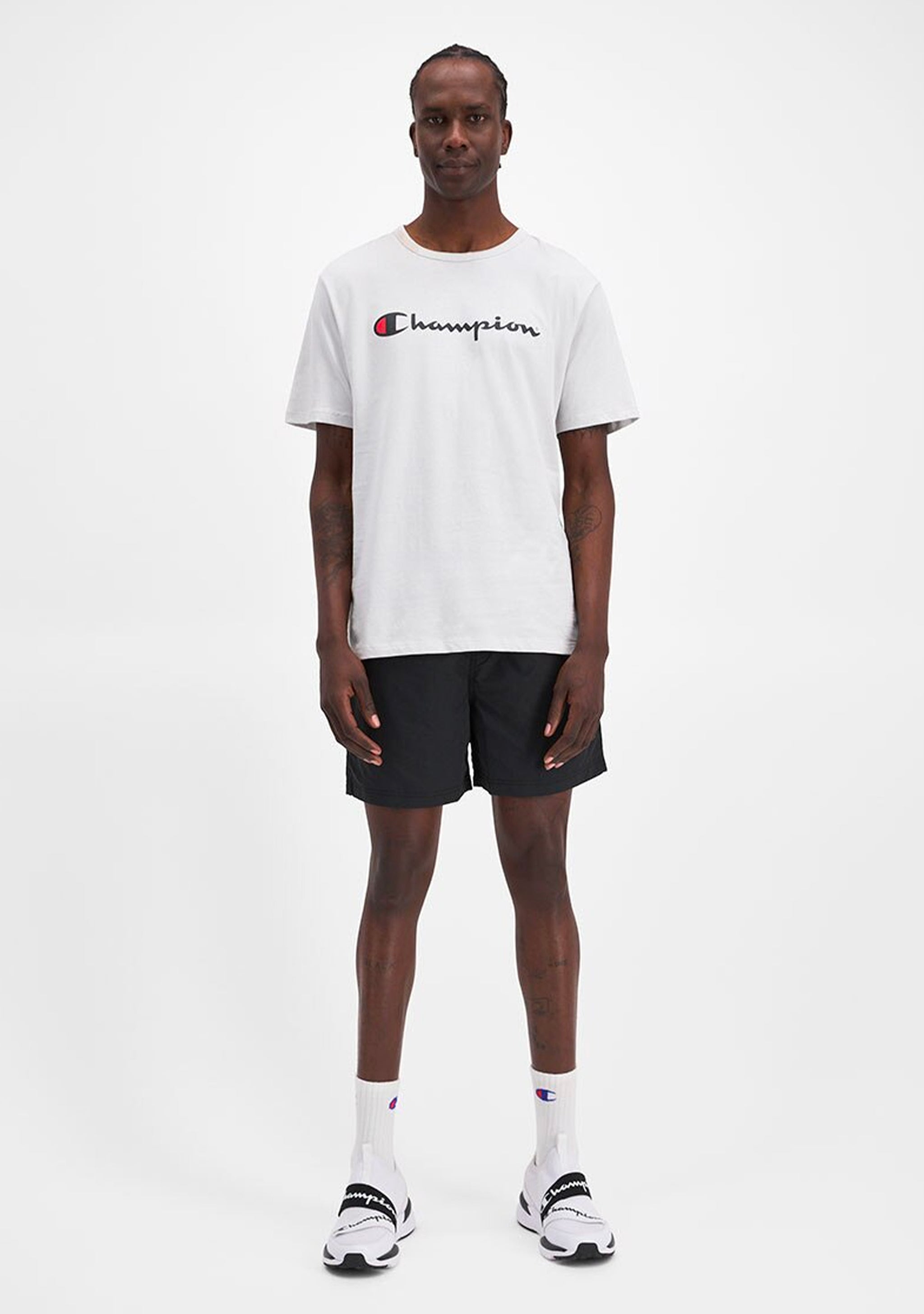 Champion Men's Script Logo Short Sleeve Tee Ivory White