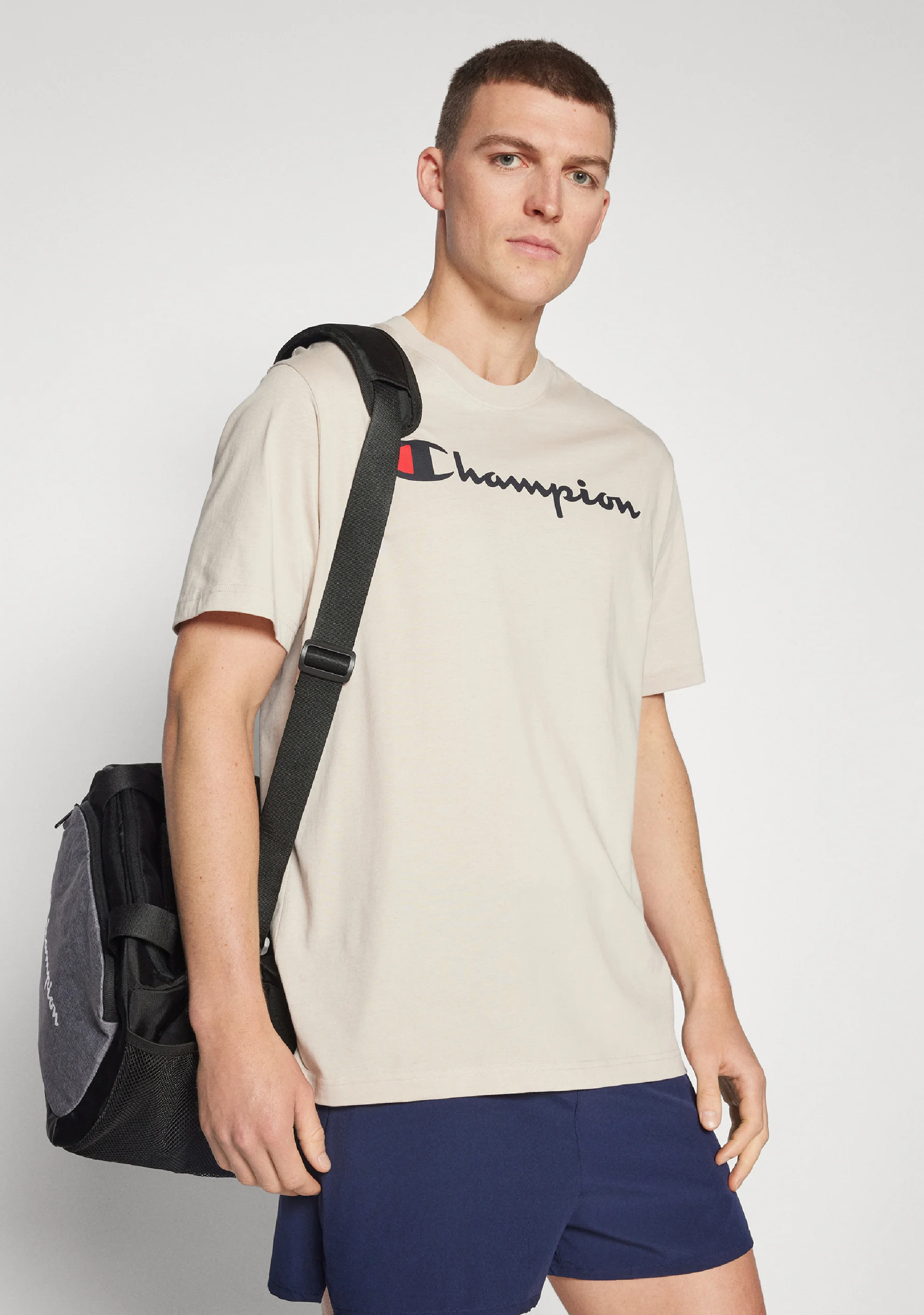 Champion Men's Script Logo Short Sleeve Ivory Canvas
