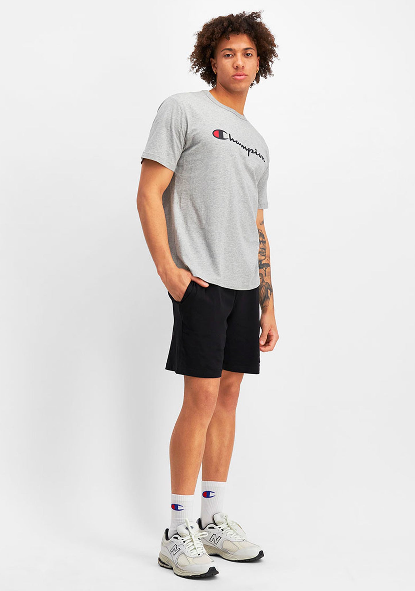 Champion Men's Script Logo Short Sleeve Tee Grey