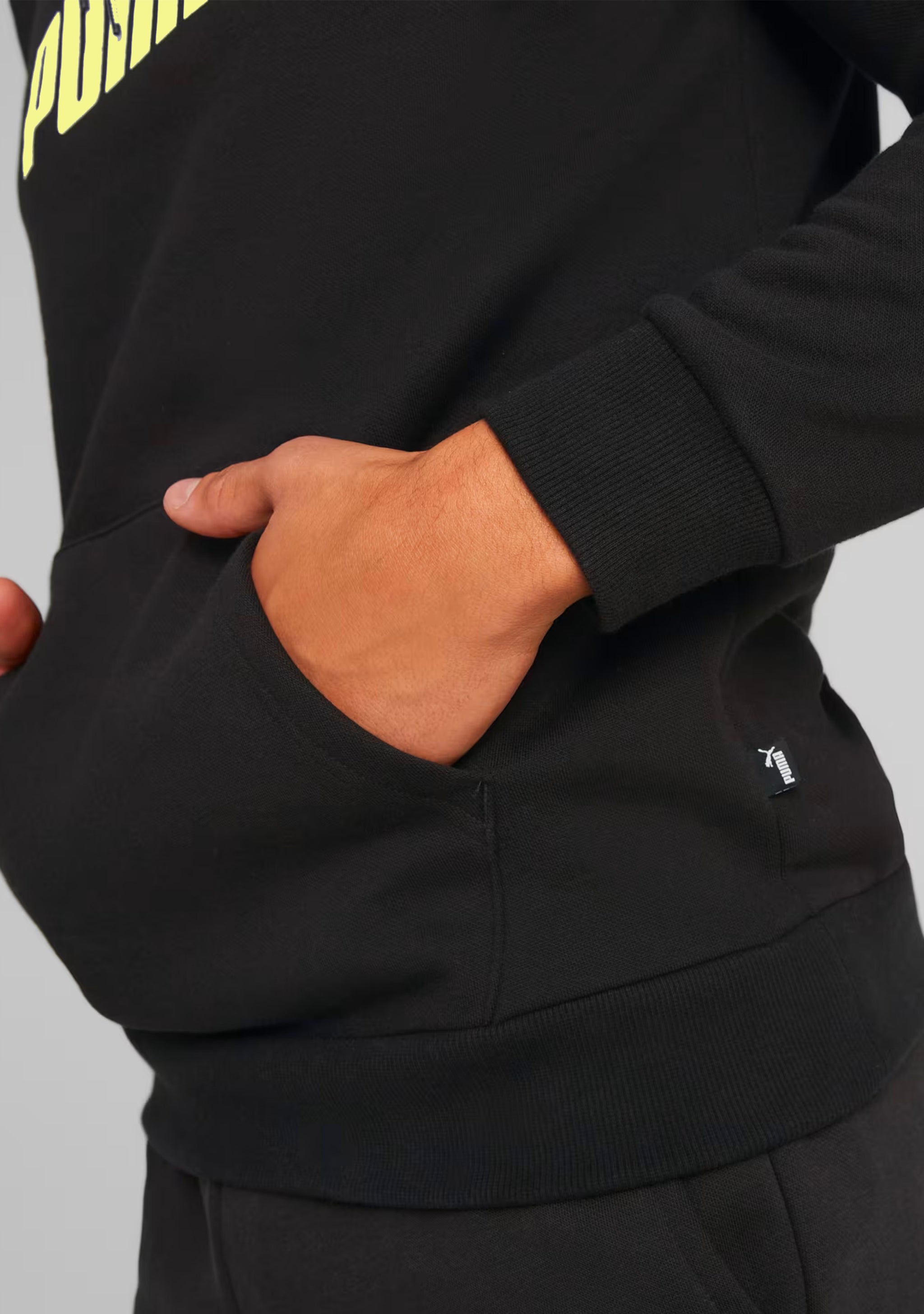 Puma Men's Essentials+ Two-Tone Big Logo Hoodie Black Lime