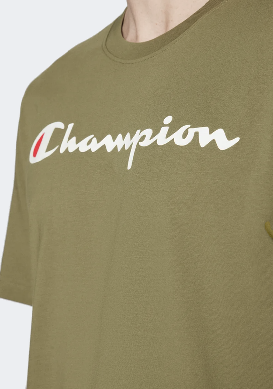 Champion Men's Script Logo Short Sleeve Sand Pepper